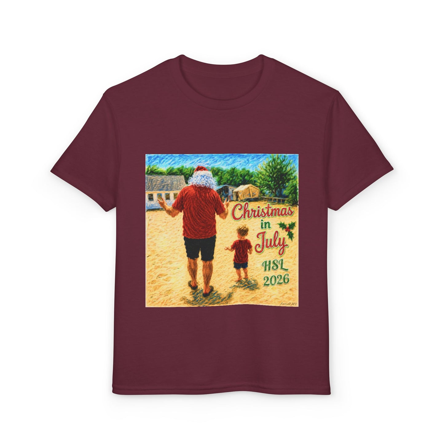 Youth T-Shirt — "Christmas in July" Beach Santa Kids Tee (HSL 2026)