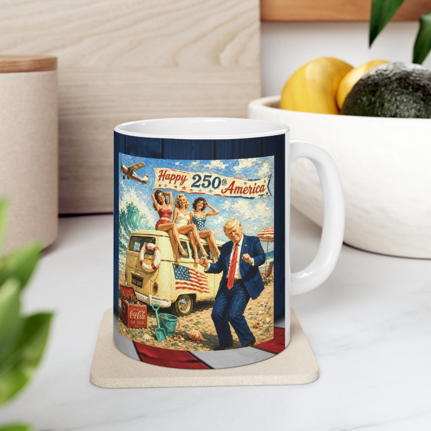 2- sided Trump Patriotic Beach Retro Ceramic Mug - Vintage Americana