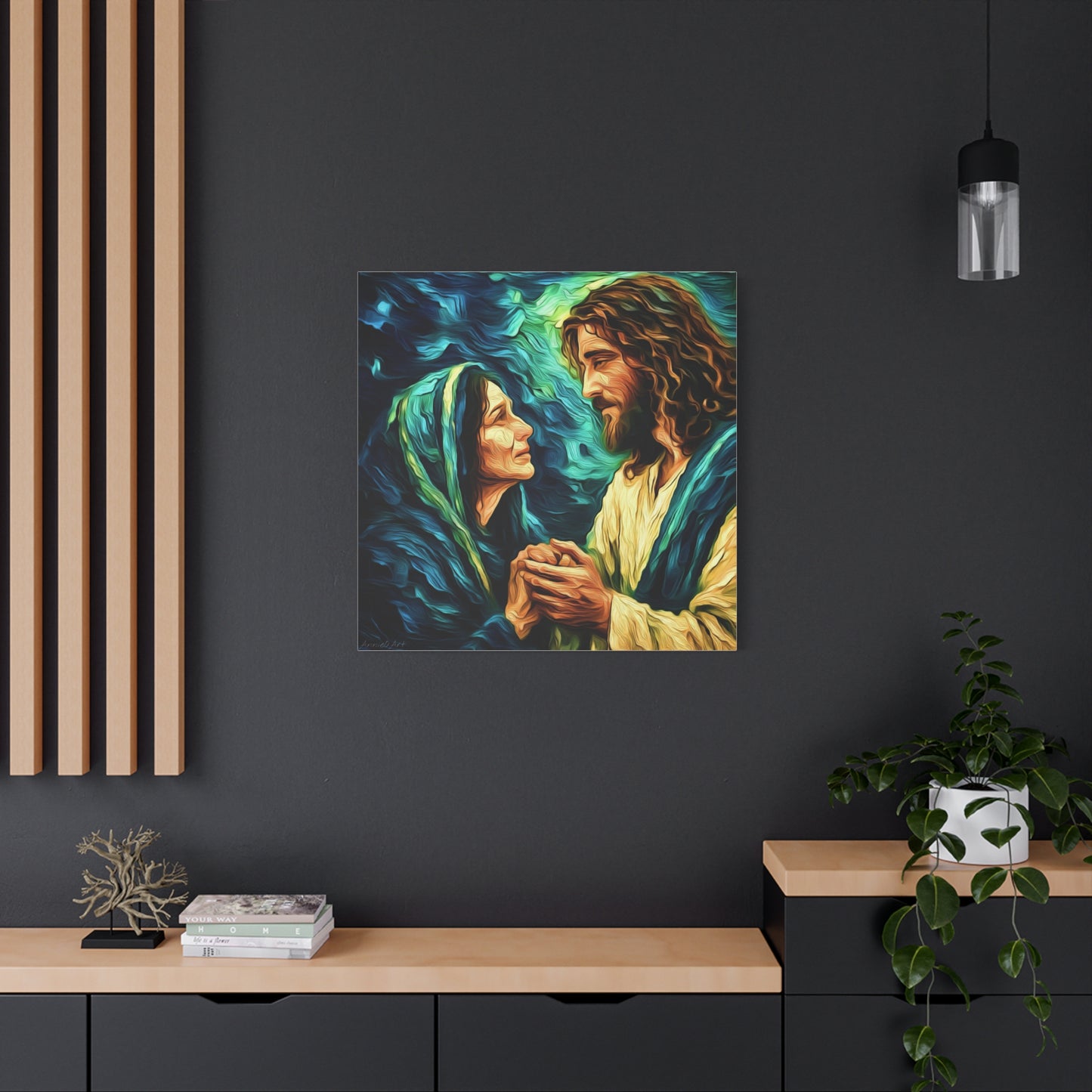 Jesus Comforting Mother Mary—Matte Canvas Wall Art