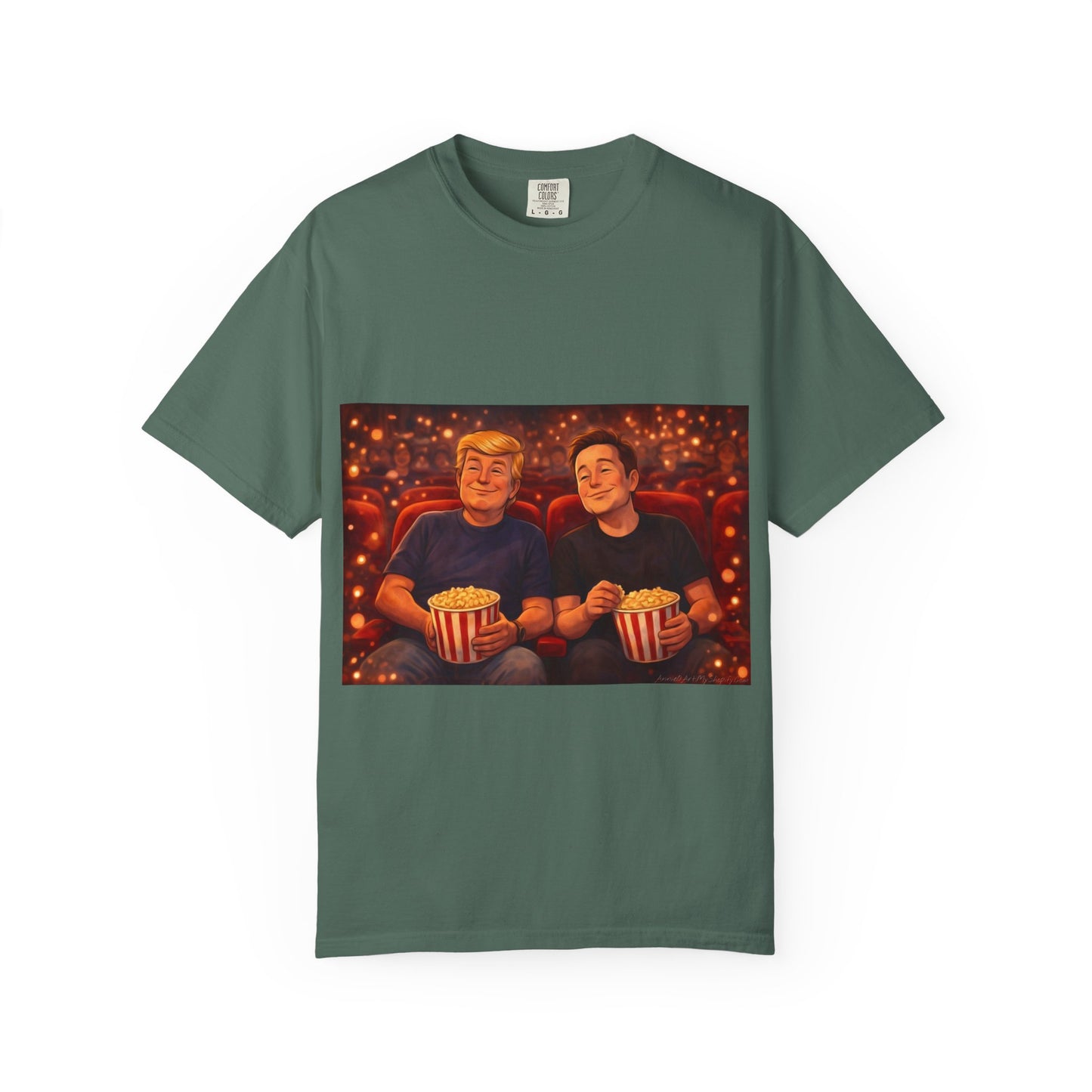Trump & Elon—Movie Night Popcorn Tee — Cozy Cinematic Graphic T-Shirt