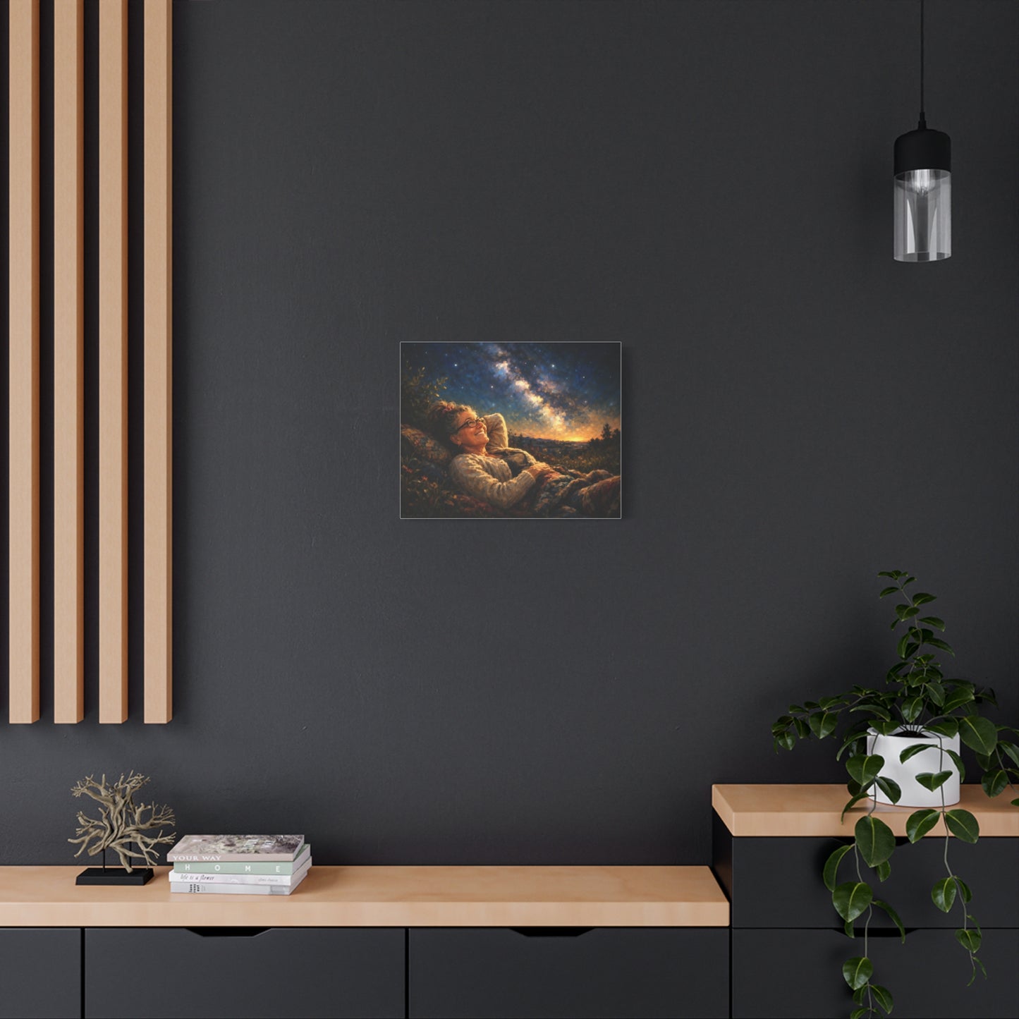 Stargazer Woman Canvas Art — Milky Way Night Sky Print