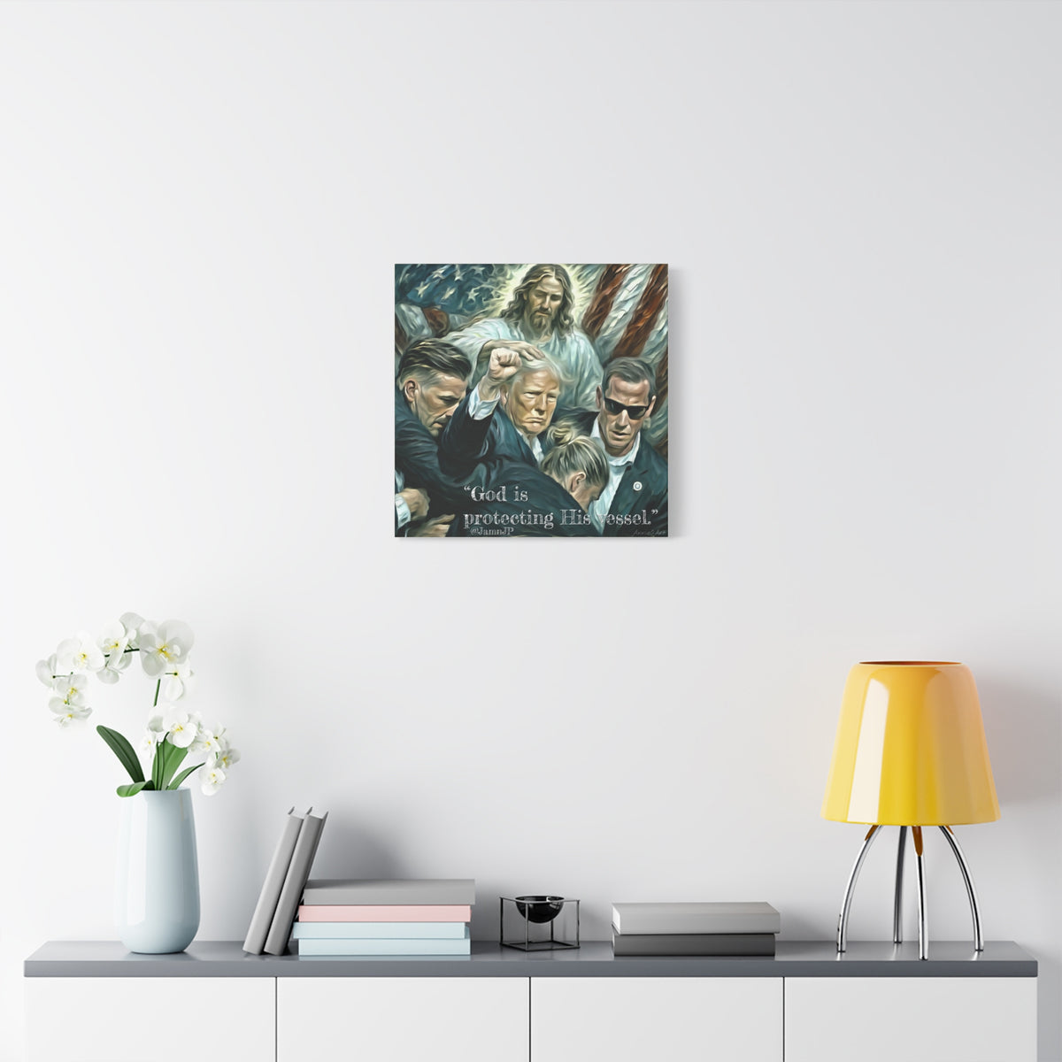 Jesus Blessing Trump— Patriotic Canvas Art — "God Is Protecting His Vessel"