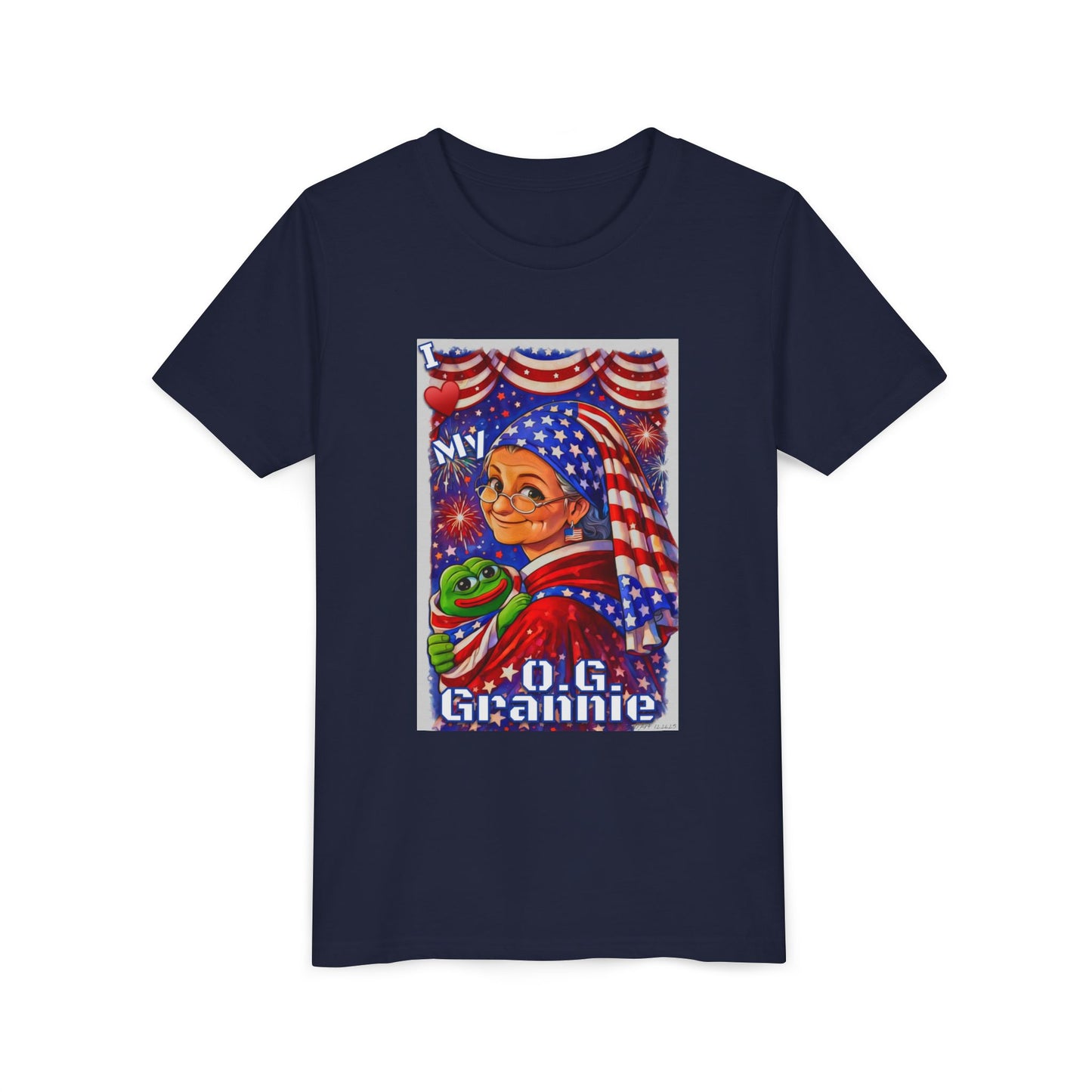 Grandma Anons & Keyboard Warriors for your Littles, “I ♥️ My O.G. Grannie" Youth T-Shirt – American Flag Grandma Design