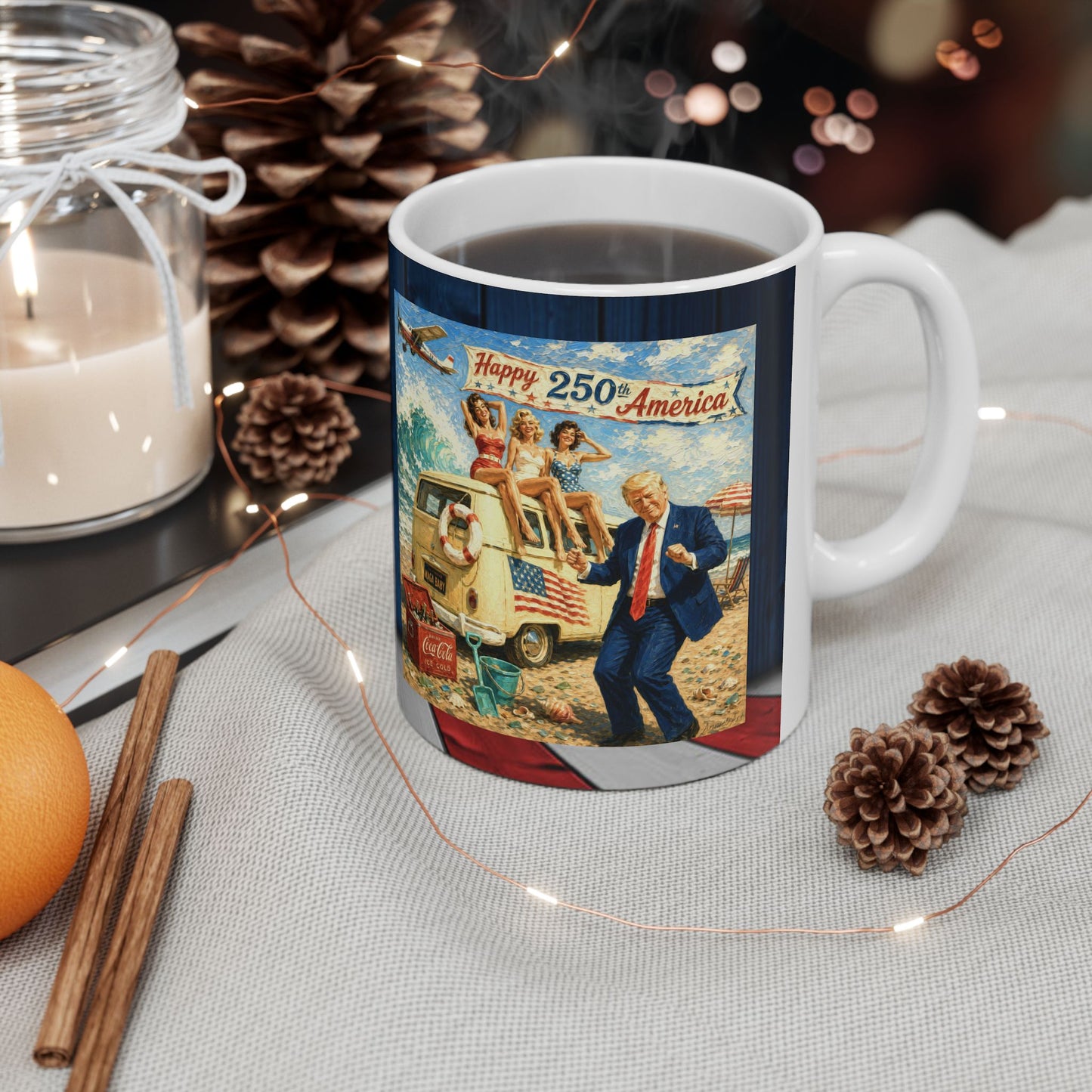 2- sided Trump Patriotic Beach Retro Ceramic Mug - Vintage Americana