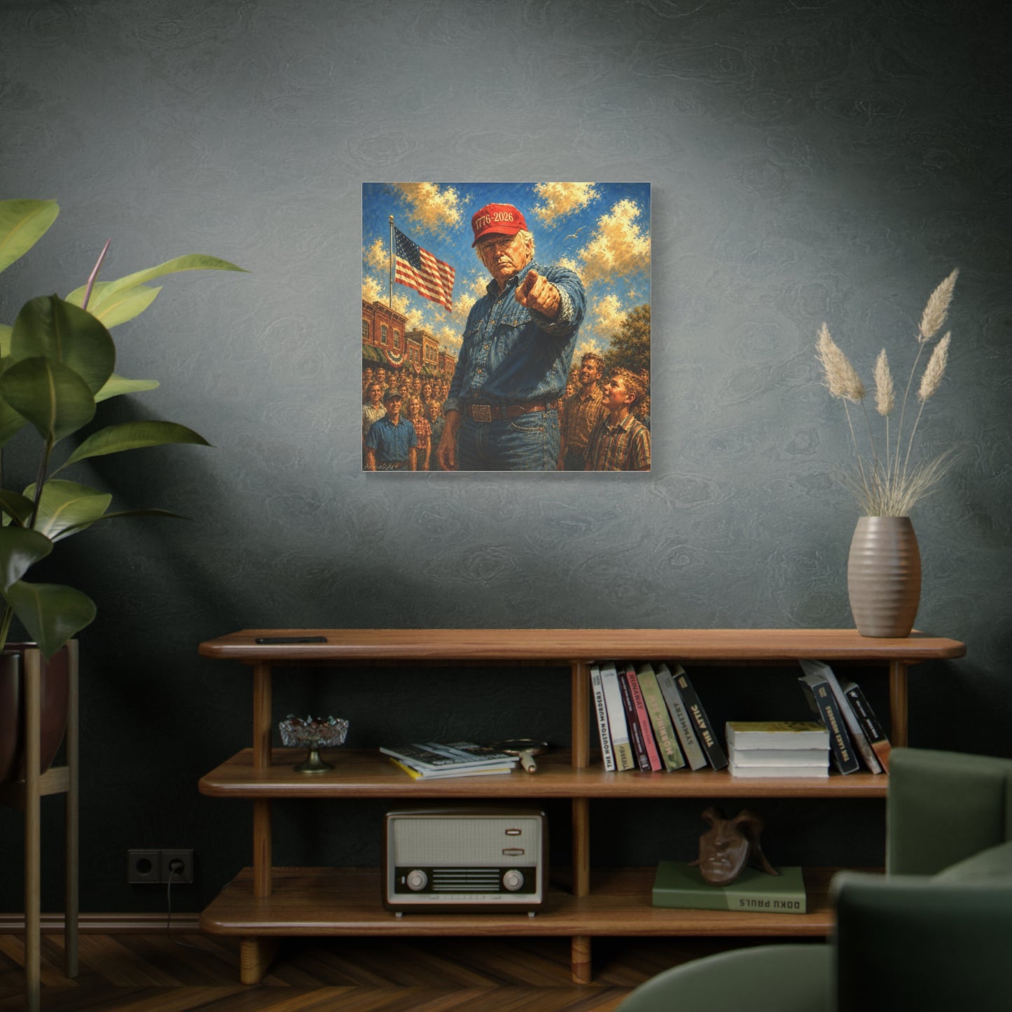 Trump Americana Patriotic Canvas Art - '1776-2026' Pointing Figure with American Flag