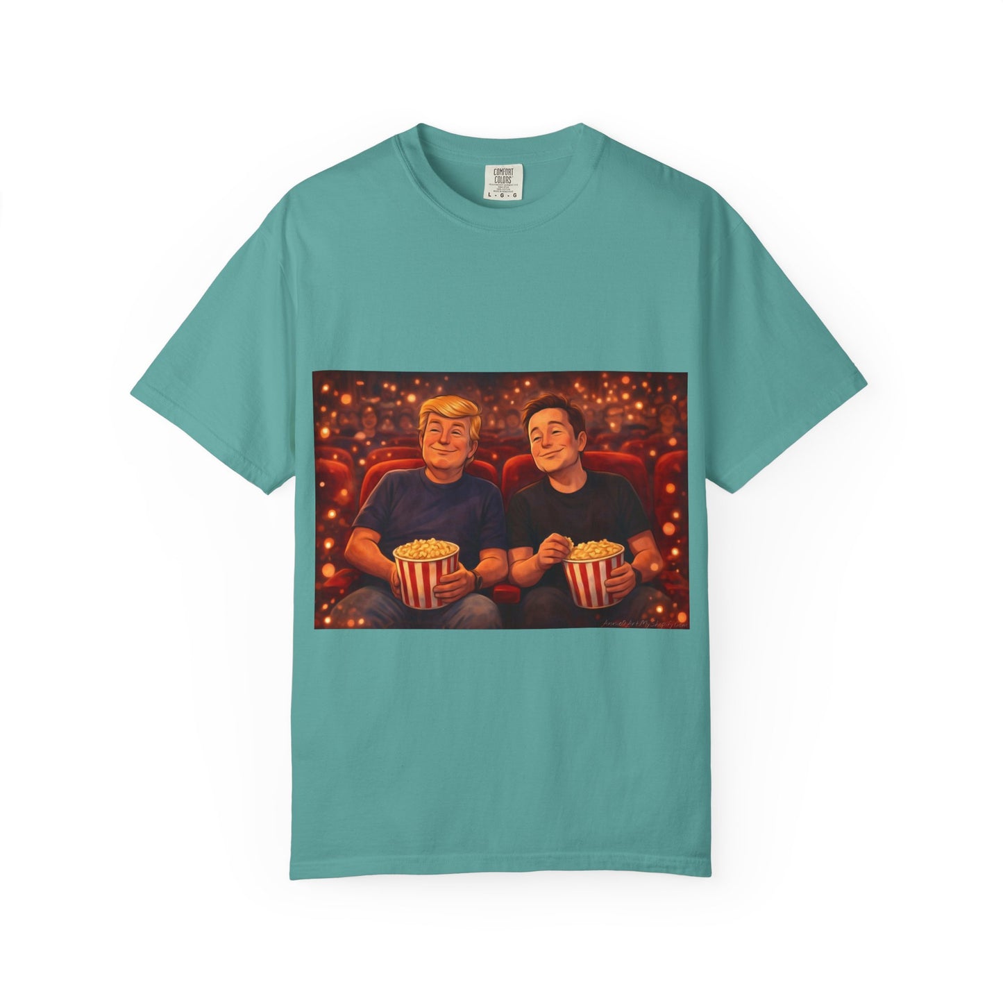 Trump & Elon—Movie Night Popcorn Tee — Cozy Cinematic Graphic T-Shirt
