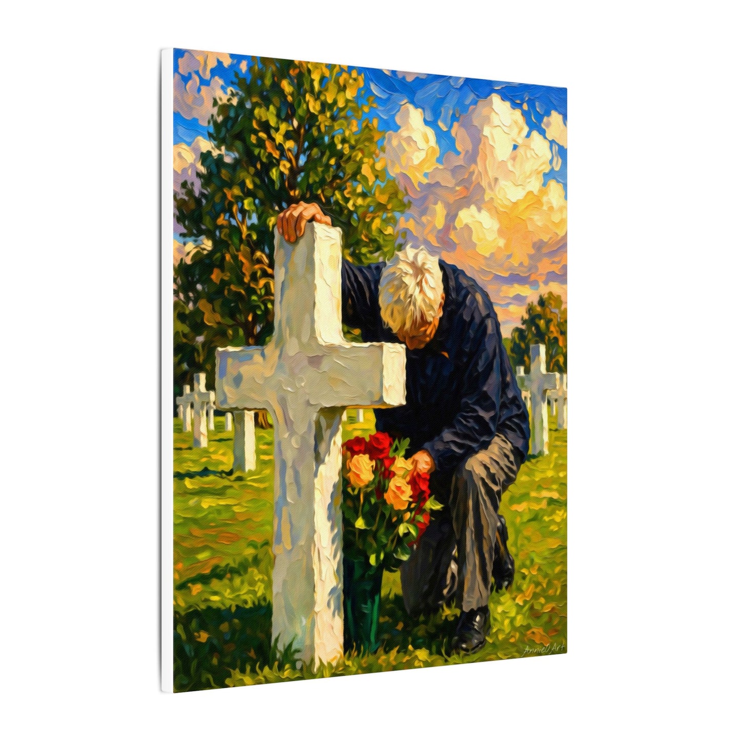 Memorial Prayer at WWII Grave Matte Canvas