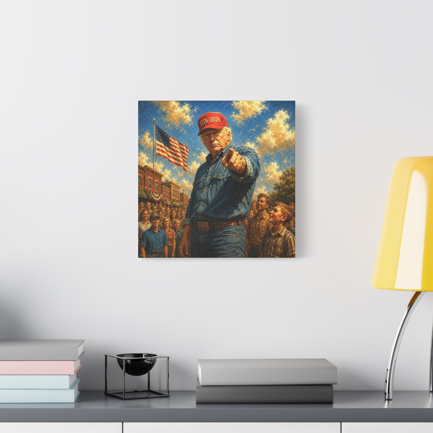 Trump Patriotic Pointing Portrait Canvas (1776-2026 Hat)