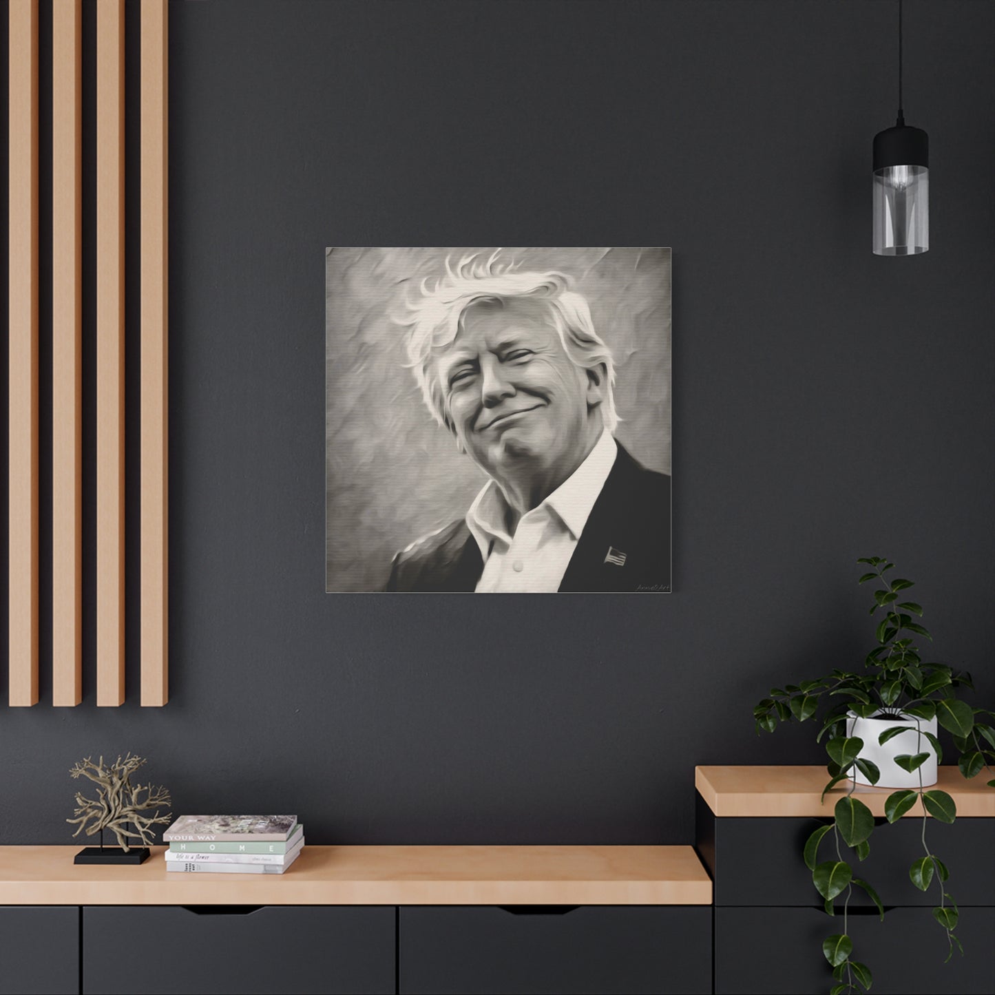 Trump Portrait B&W-Canvas Monochrome Oil-Style Wall Art