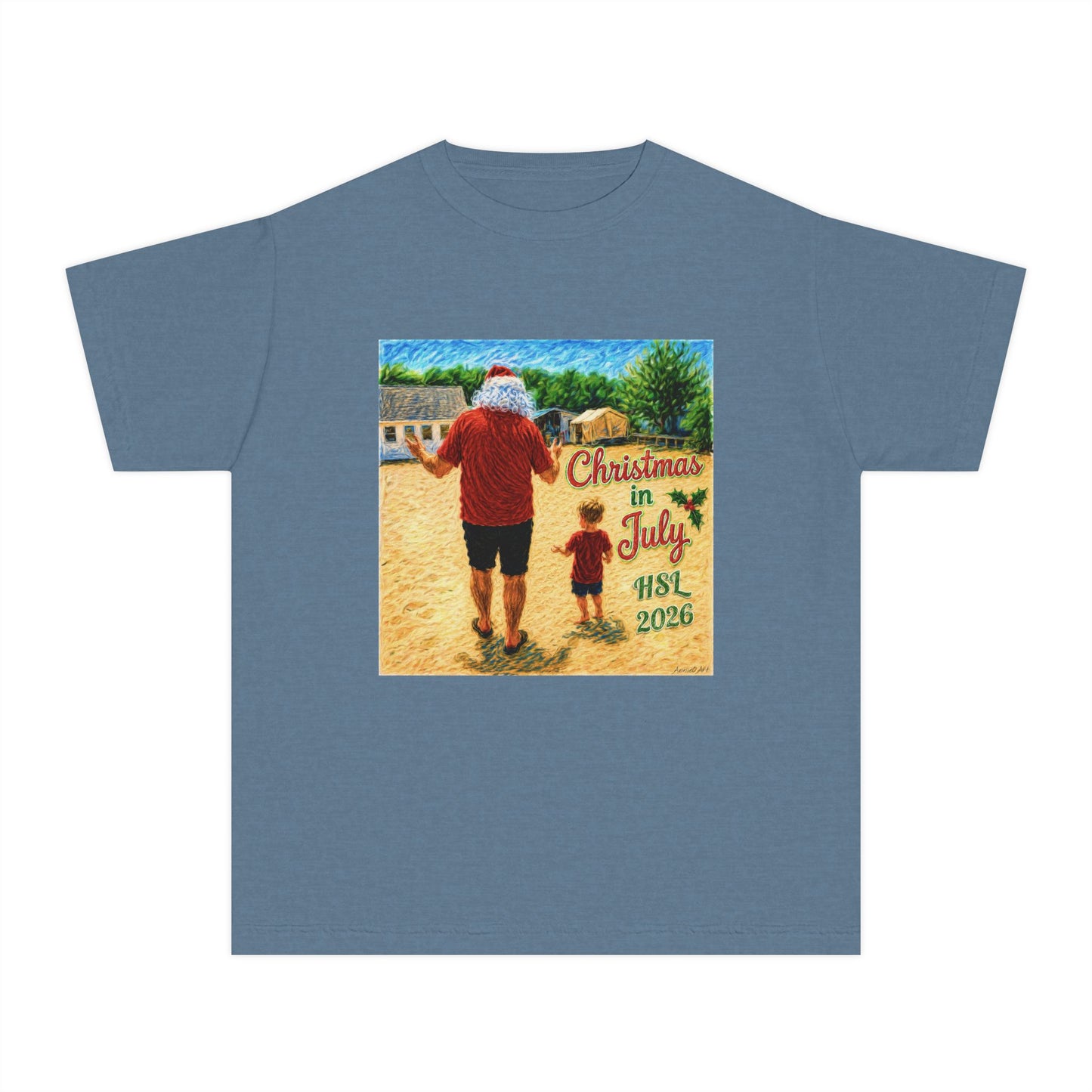 Dry-Blend Youth Tee — "Christmas in July" Beach Design 2026