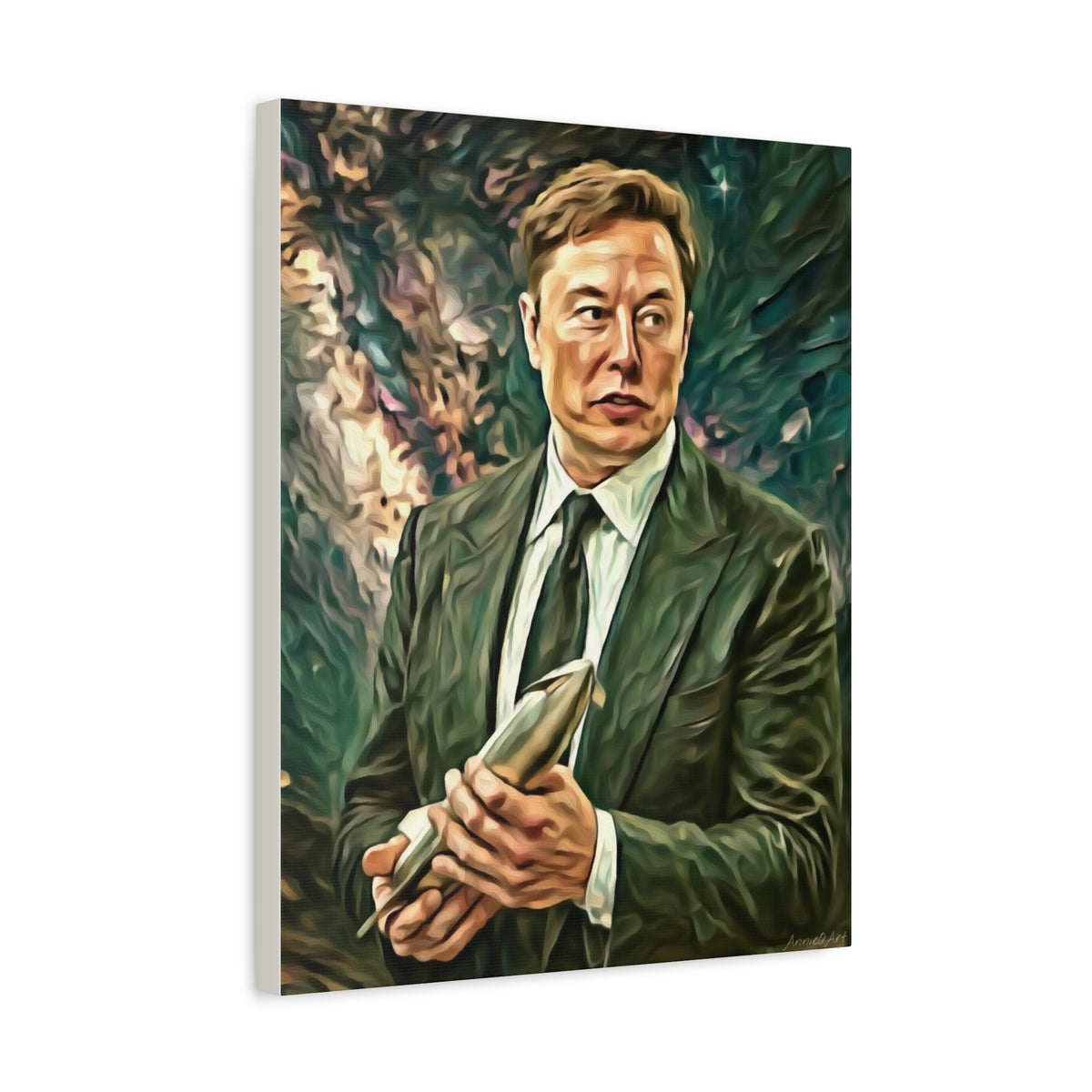 Elon Musk Holding Rocket, Oil-Paint Effect Canvas