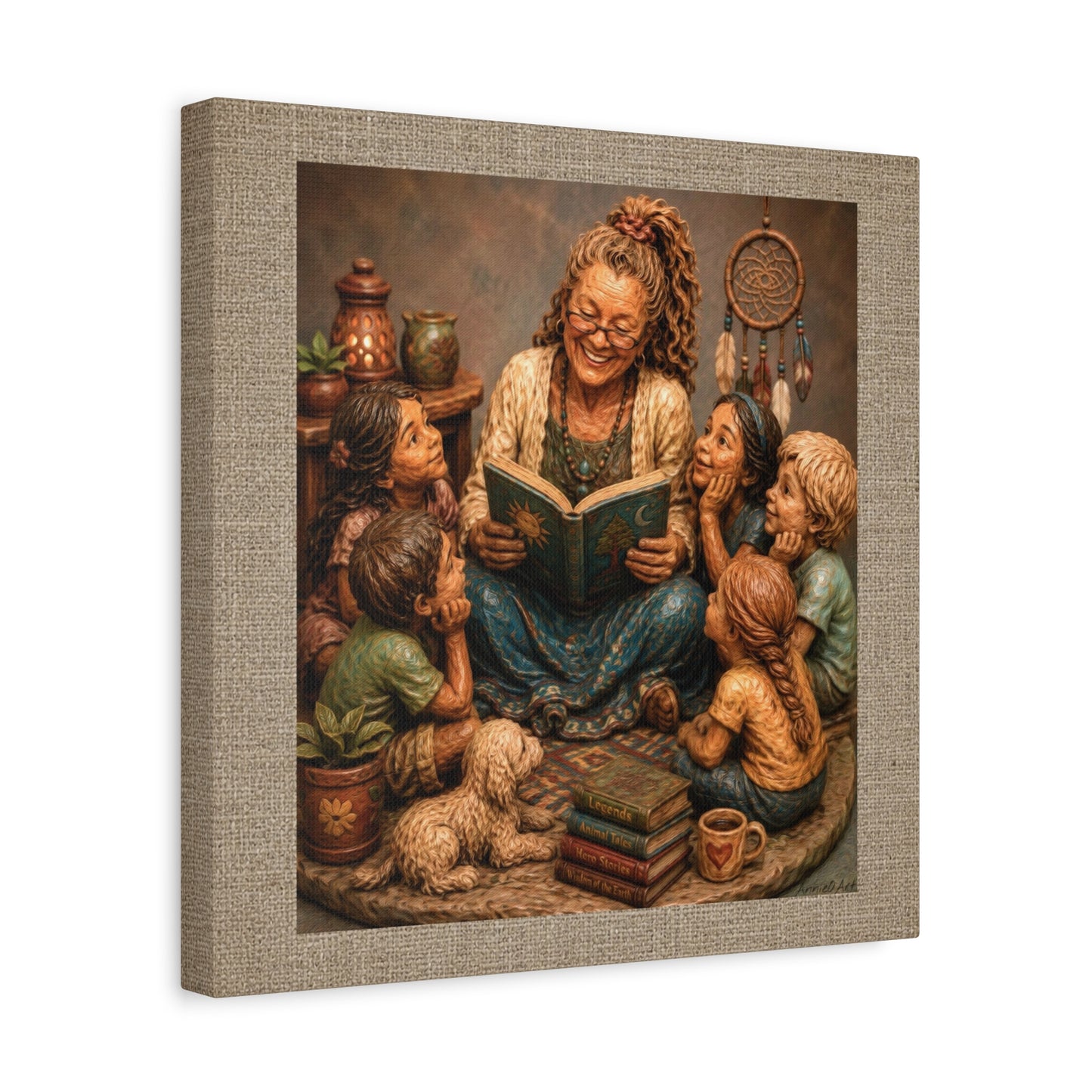 Storytime Grandma Canvas Wall Art — Grandma Reading to Children Matte Stretched Canvas