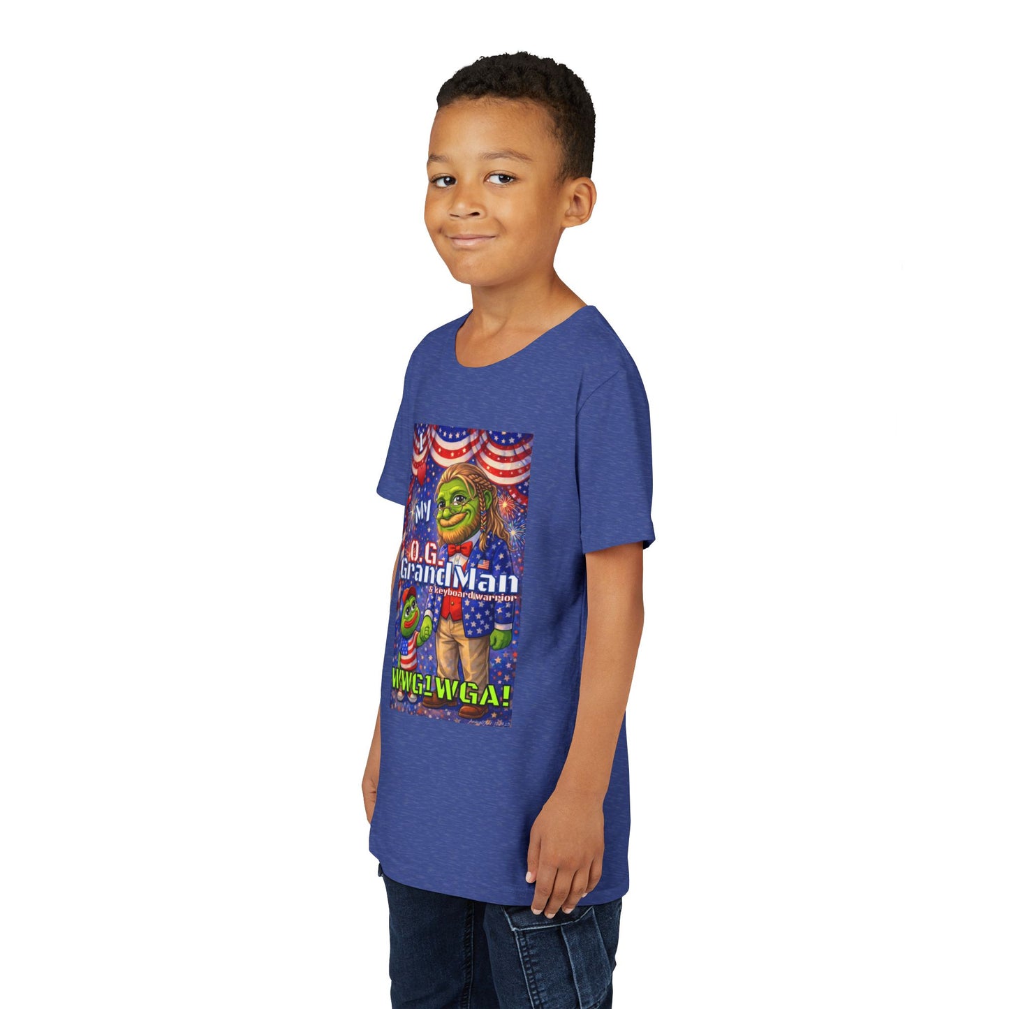GrandMan/Grandpa Keyboard Warriors for your Littles - “I ♥️ My O.G. GrandMan" Patriotic Pepe WWG1WGA Kids T-Shirt
