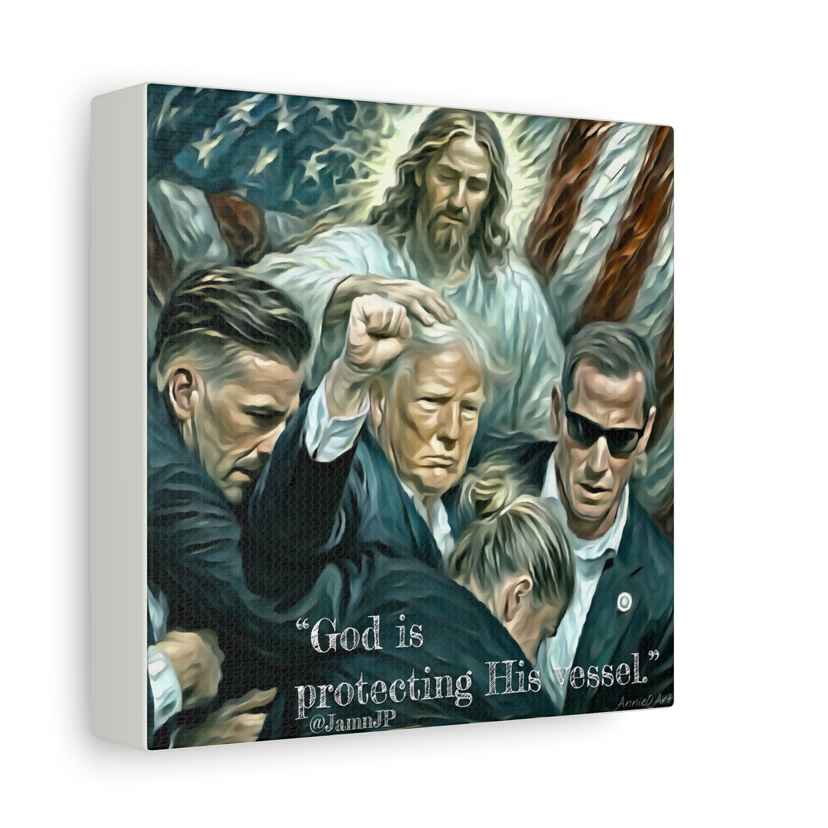 Jesus Blessing Trump— Patriotic Canvas Art — "God Is Protecting His Vessel"