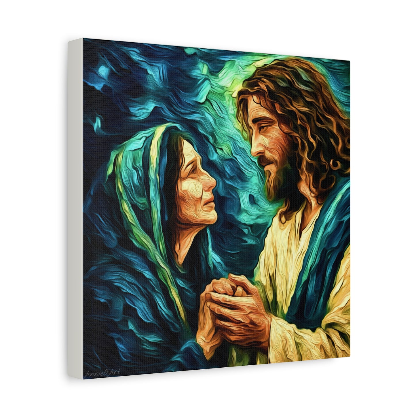 Jesus Comforting Mother Mary—Matte Canvas Wall Art