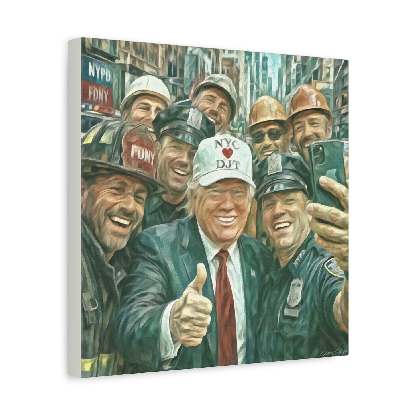 Trump ‘NYC❤️DJT’ - THE Blue-Collar-Billionaire w/ NYC Working Guys —Matte Canvas Print