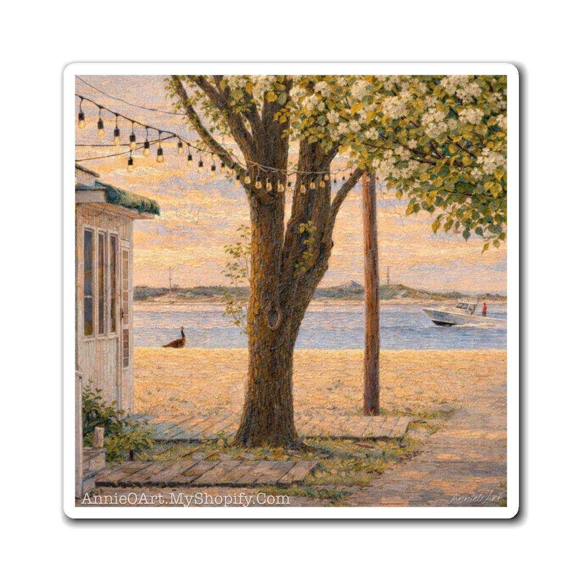 Coastal Sunset Refrigerator Magnet — Nautical Beach Scene Art