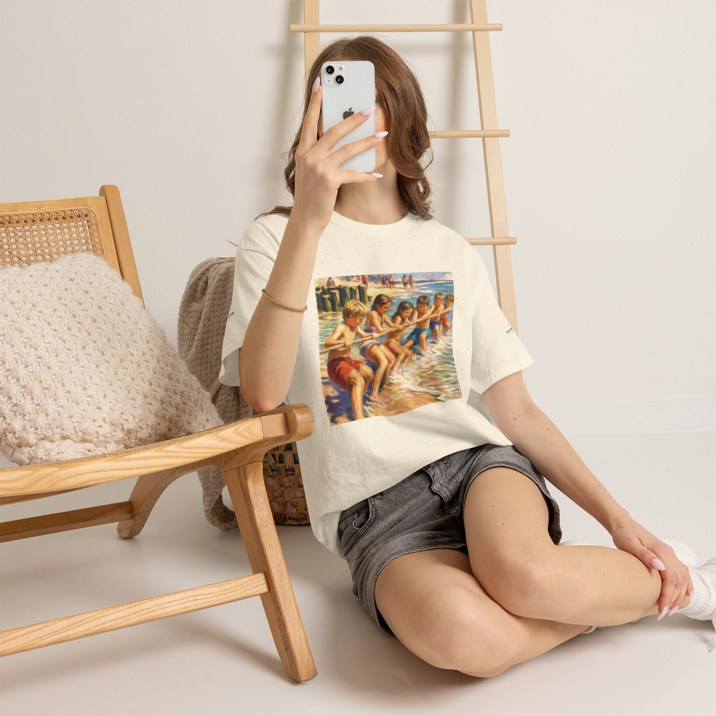 Honeysuckle Lodge Vintage Beach Print tee shirt front/back ("Honeysuckle Lodge - 50+ years of fun in the sun")