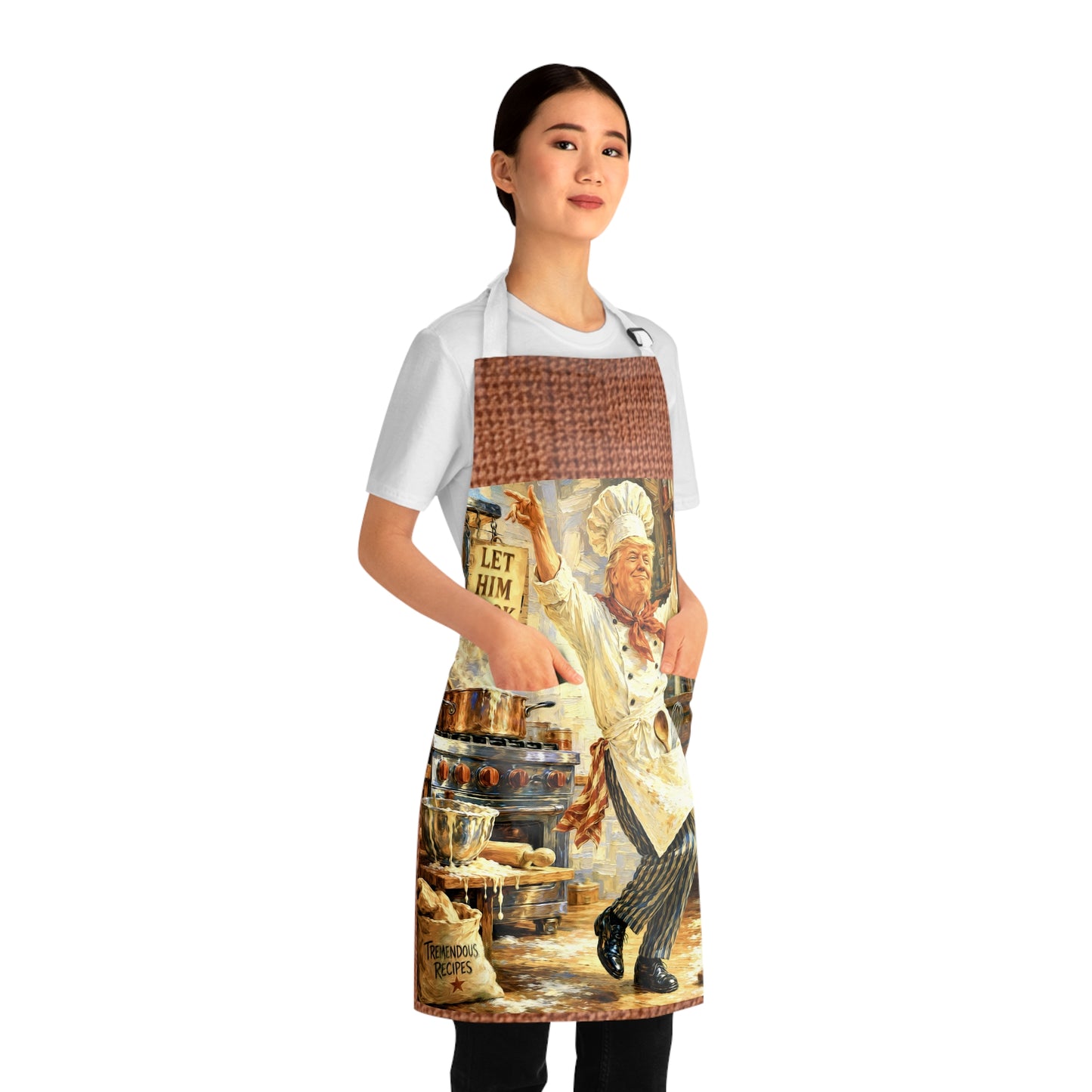 Trump Chef Dancing in Kitchen Apron — "Let Him Cook" Vintage Culinary Apron
