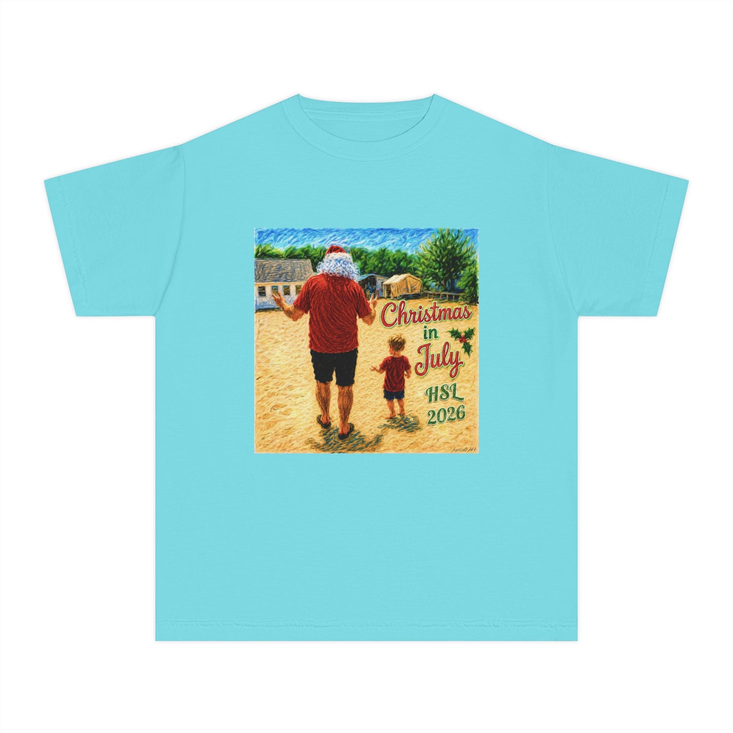 Dry-Blend Youth Tee — "Christmas in July" Beach Design 2026