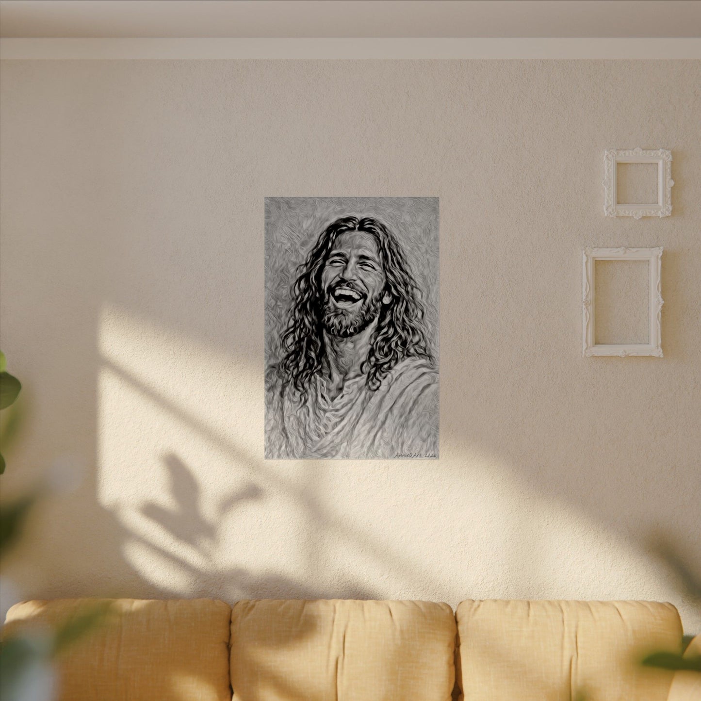 Jesus Laughing Watercolor Poster — Textured Matte Wall Art