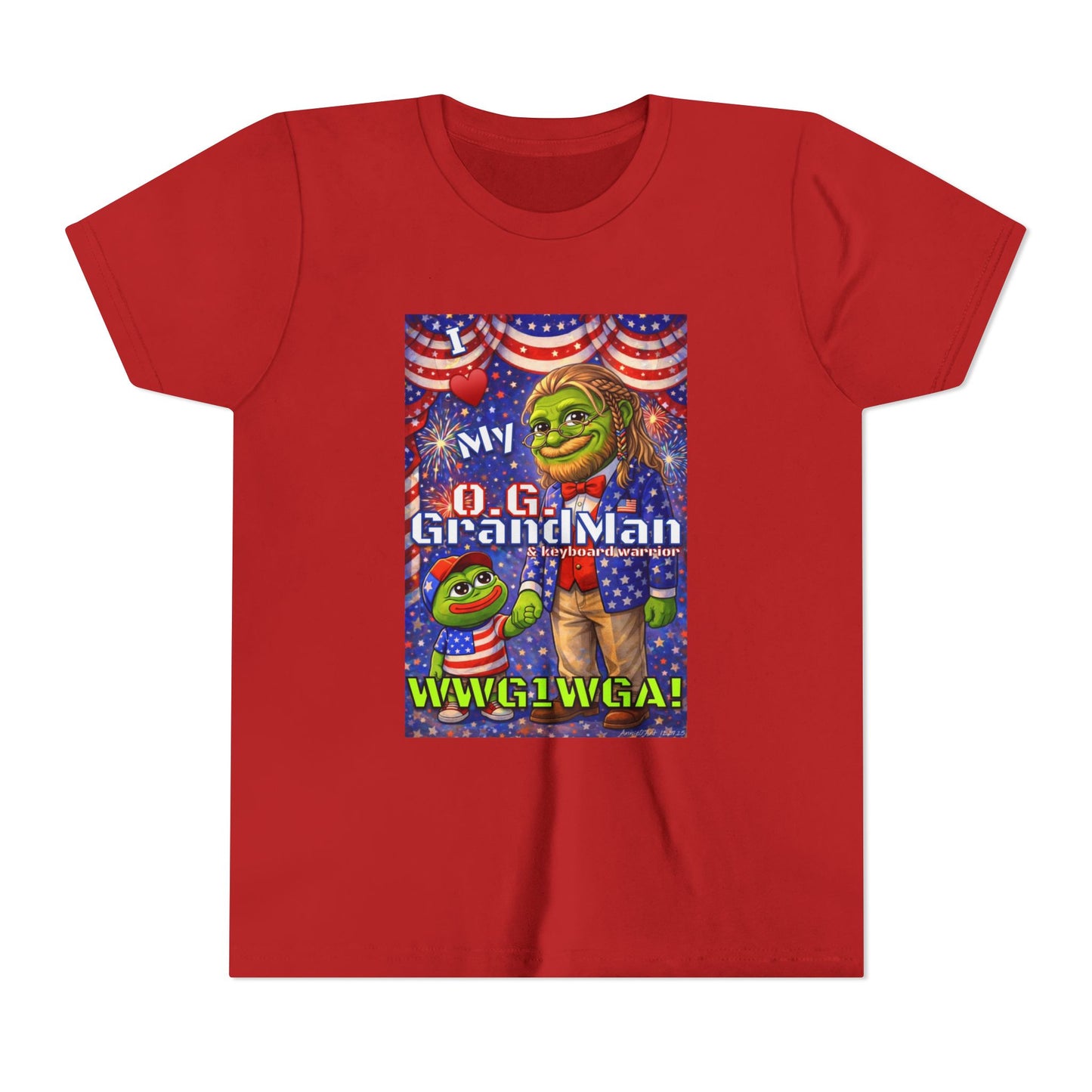 GrandMan/Grandpa Keyboard Warriors for your Littles - “I ♥️ My O.G. GrandMan" Patriotic Pepe WWG1WGA Kids T-Shirt