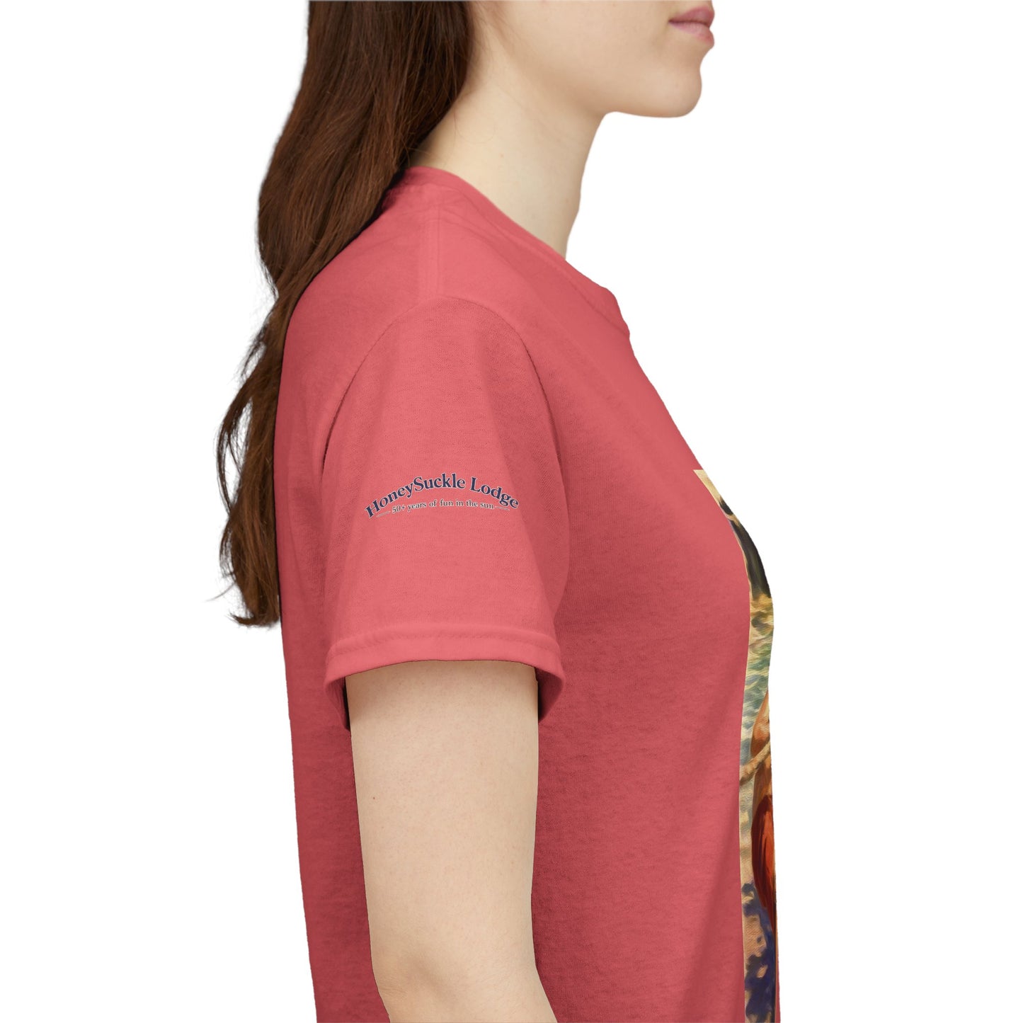 HoneySuckle Lodge Vintage Beach T-Shirt — "50+ years of fun in the sun" Retro Kids on Shore Design