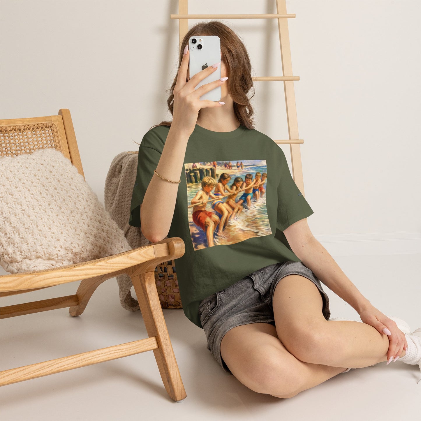 Honeysuckle Lodge Vintage Beach Print tee shirt front/back ("Honeysuckle Lodge - 50+ years of fun in the sun")