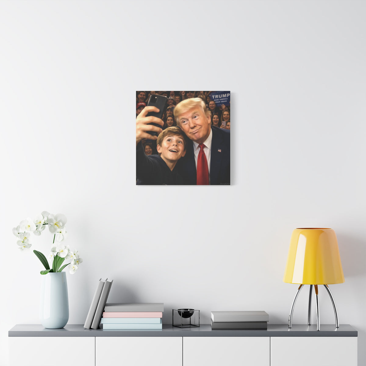 Trump Rally Canvas Wall Art — President Selfie Print on Stretched Matte Canvas