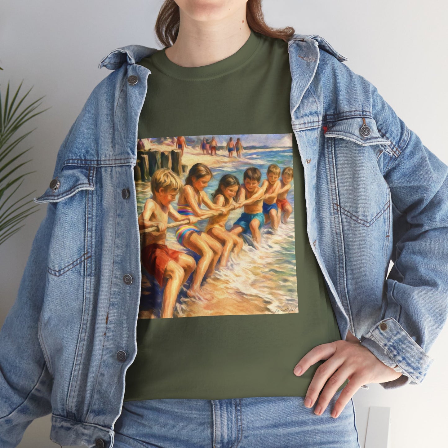 HoneySuckle Lodge Vintage Beach T-Shirt — "50+ years of fun in the sun" Retro Kids on Shore Design