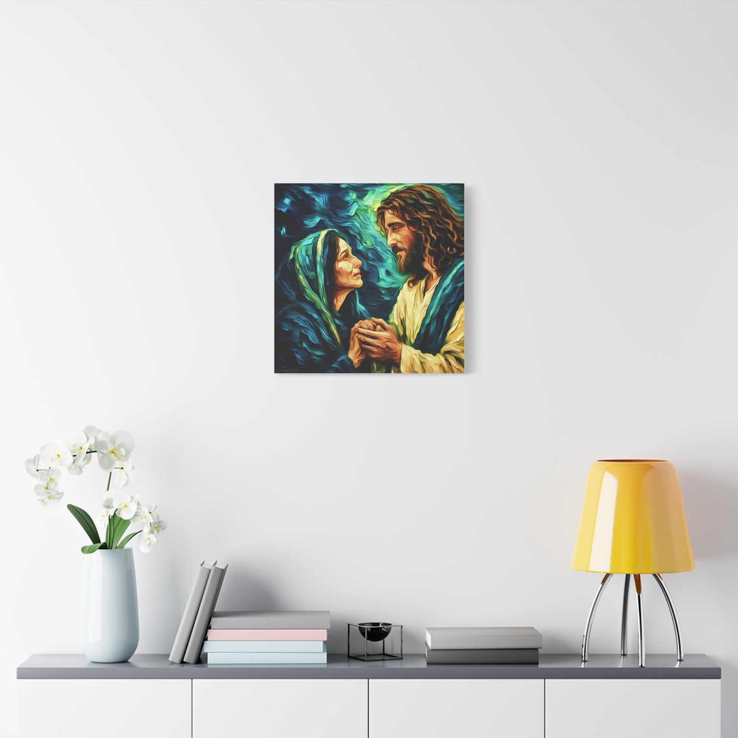 Jesus Comforting Mother Mary—Matte Canvas Wall Art