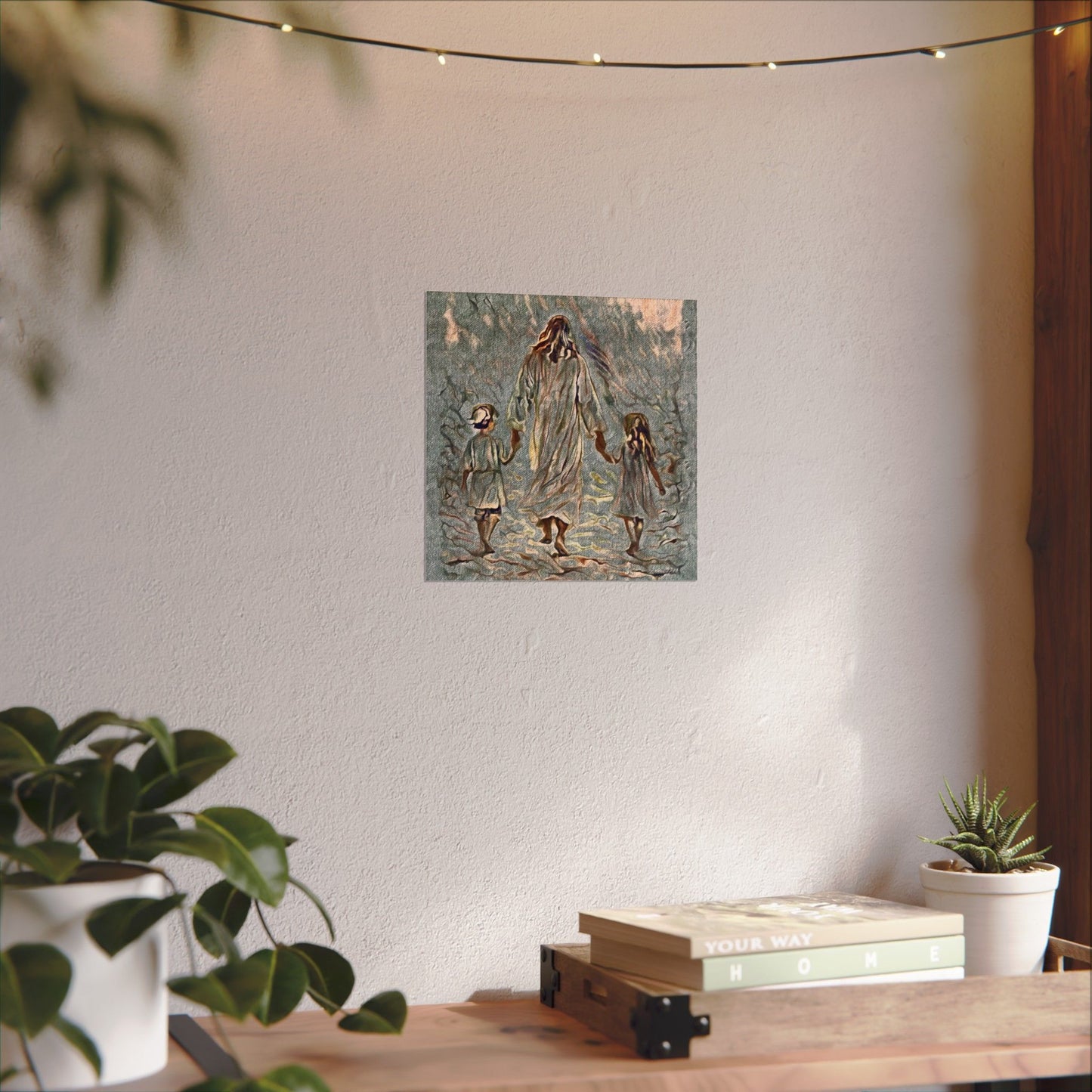 Jesus Walking With Children Poster — Textured Matte Wall Art