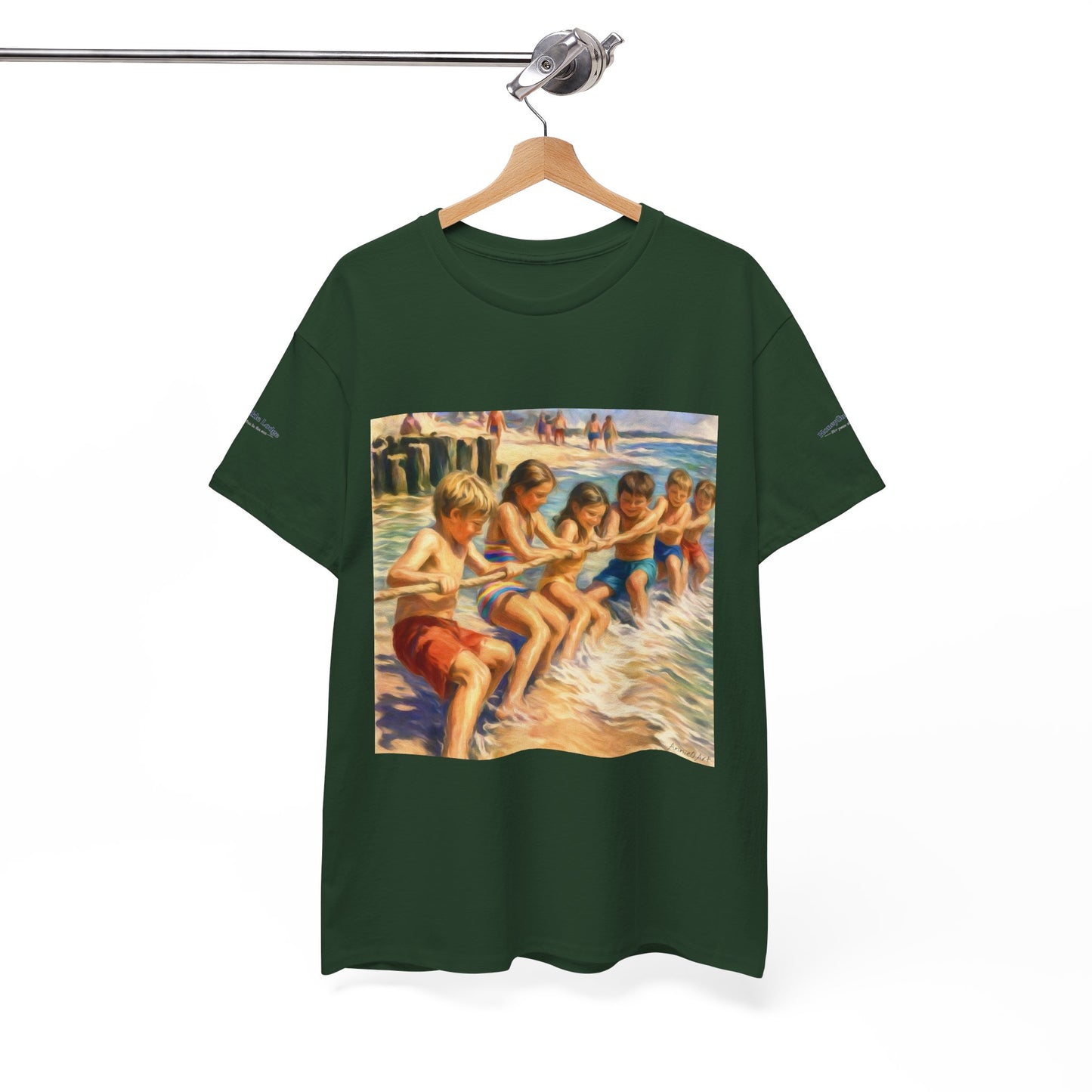 Honeysuckle Lodge Vintage Beach Print tee shirt front/back ("Honeysuckle Lodge - 50+ years of fun in the sun")