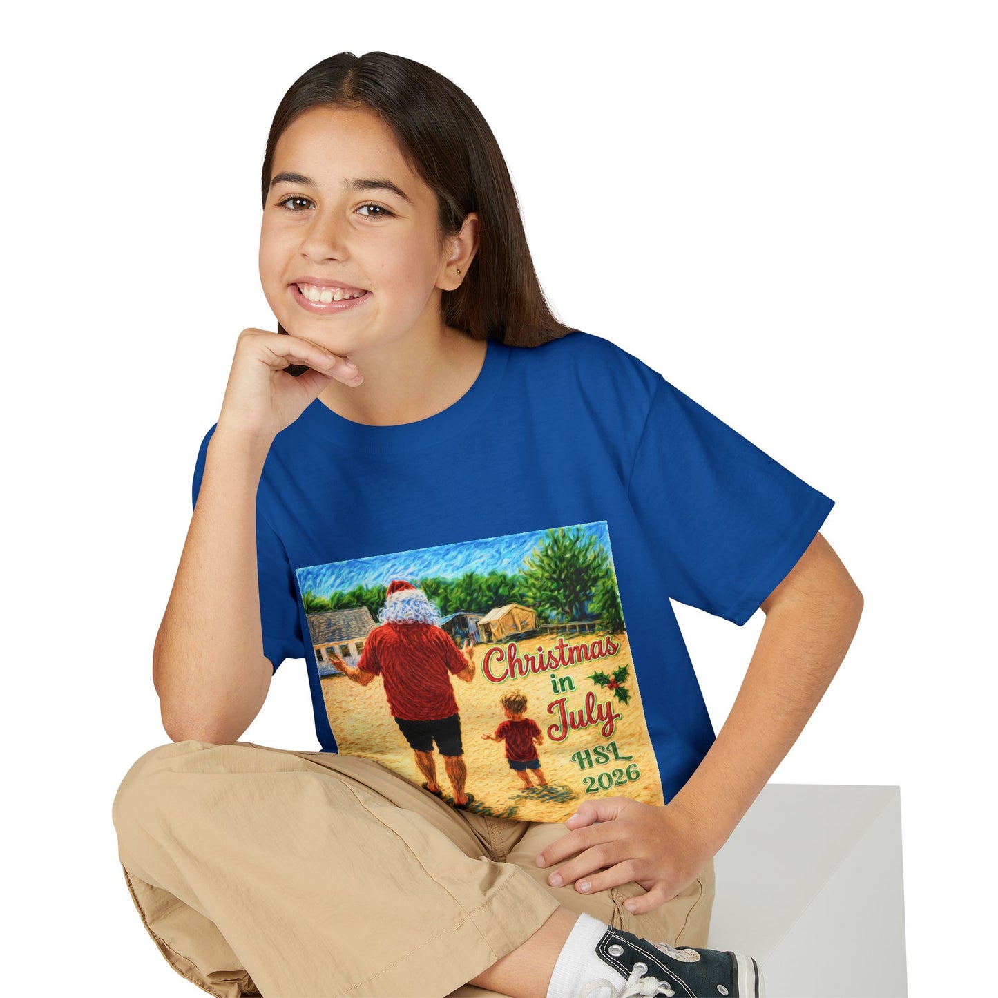 Youth T-Shirt — "Christmas in July" Beach Santa Kids Tee (HSL 2026)