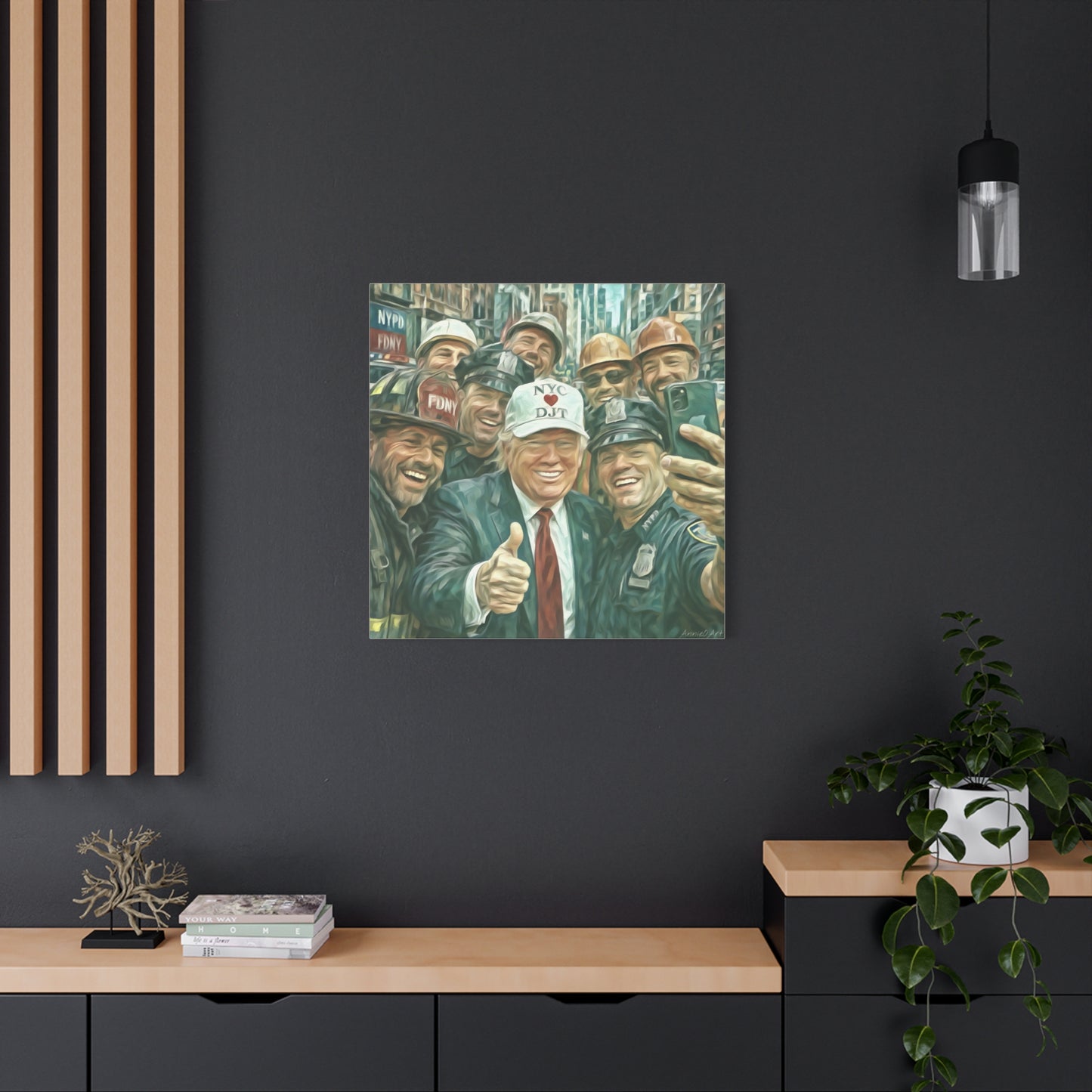 Trump ‘NYC❤️DJT’ - THE Blue-Collar-Billionaire w/ NYC Working Guys —Matte Canvas Print