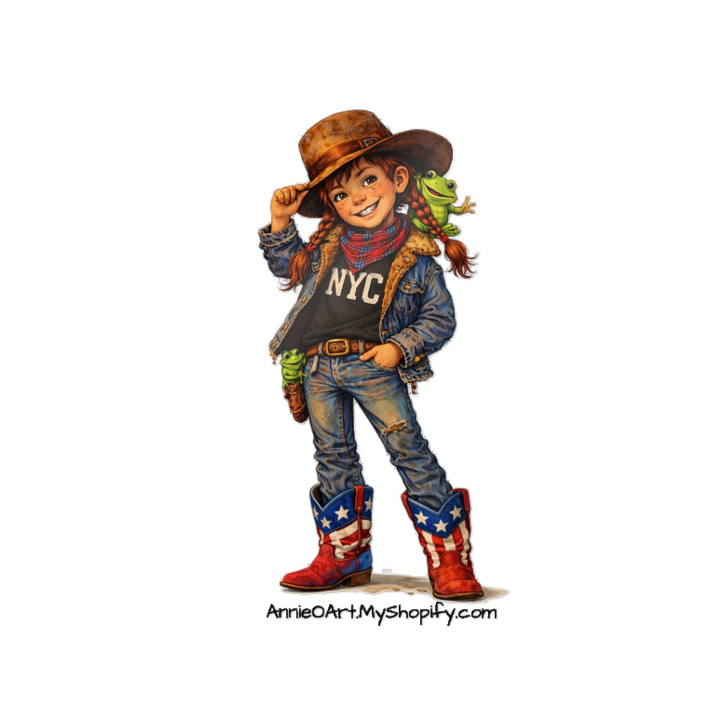 AnnieO Cowboy Kid Die-Cut Sticker — Cute Western NYC/Pepe Design