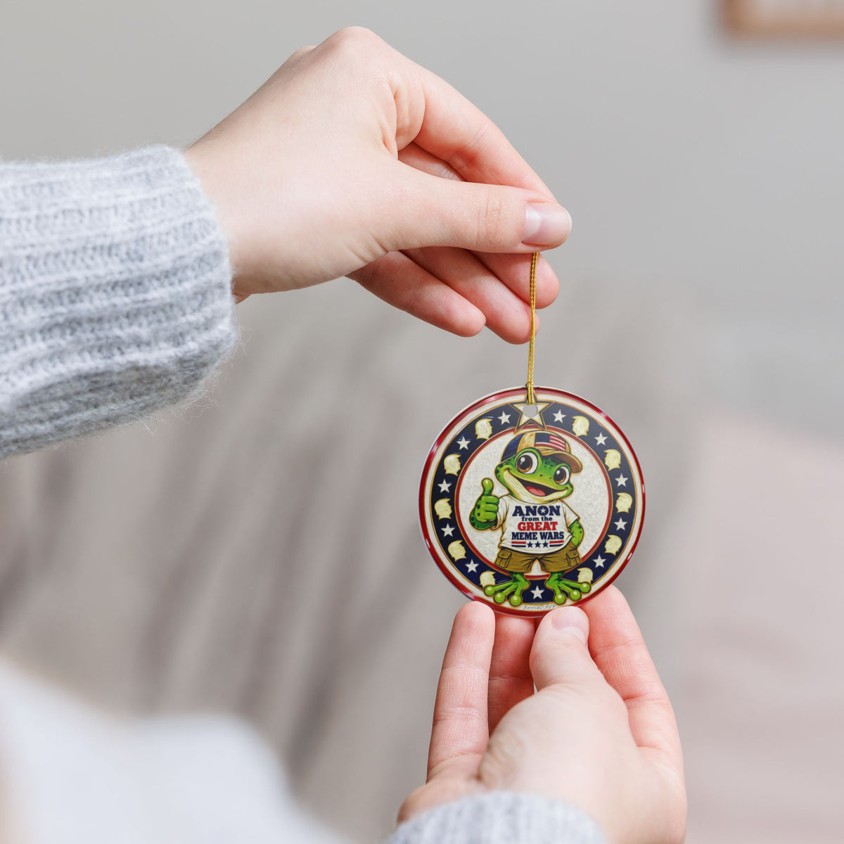 Ceramic Ornament — Frog 'Anon From the Great Meme Wars' Patriotic Holiday Decoration