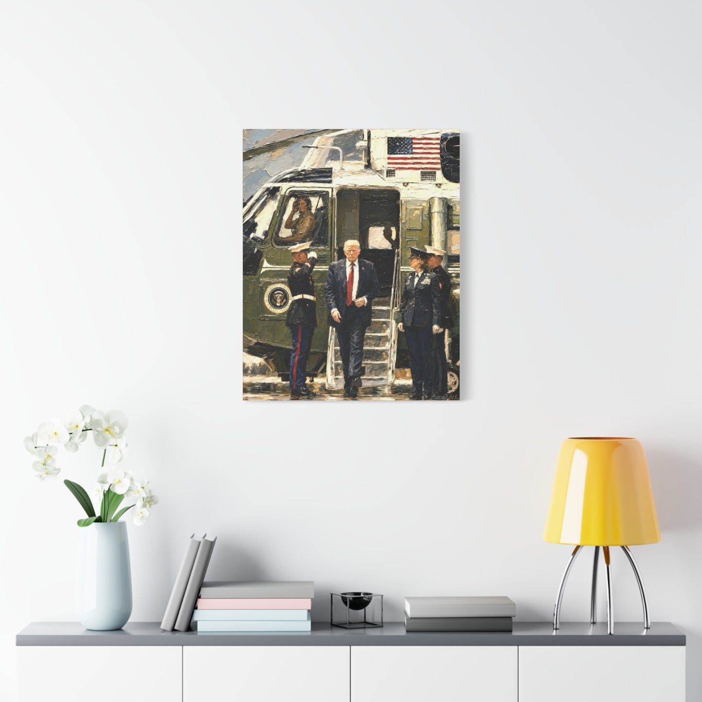 Presidential Arrival Canvas Print — Trump Disembarking Marine One, Matte Stretched Wall Art