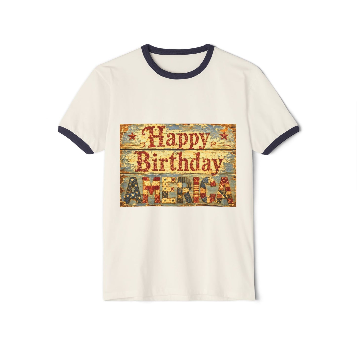 Happy Birthday America Ringer T-Shirt — Vintage Patriotic Couple Design
