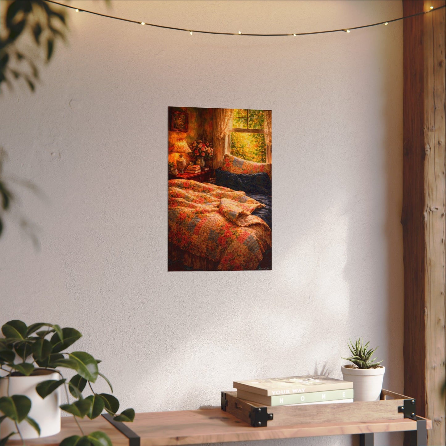 Cottage Cozy Bedroom Poster — Textured Matte Wall Art