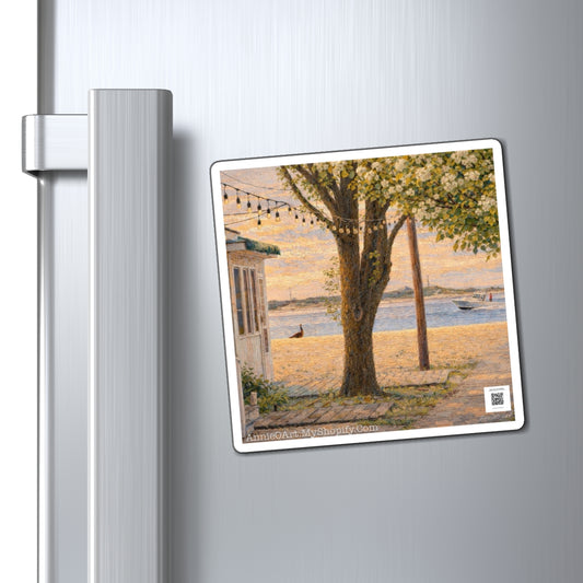 Bungalow Sunset Refrigerator Magnet — Nautical Beach Scene Art
