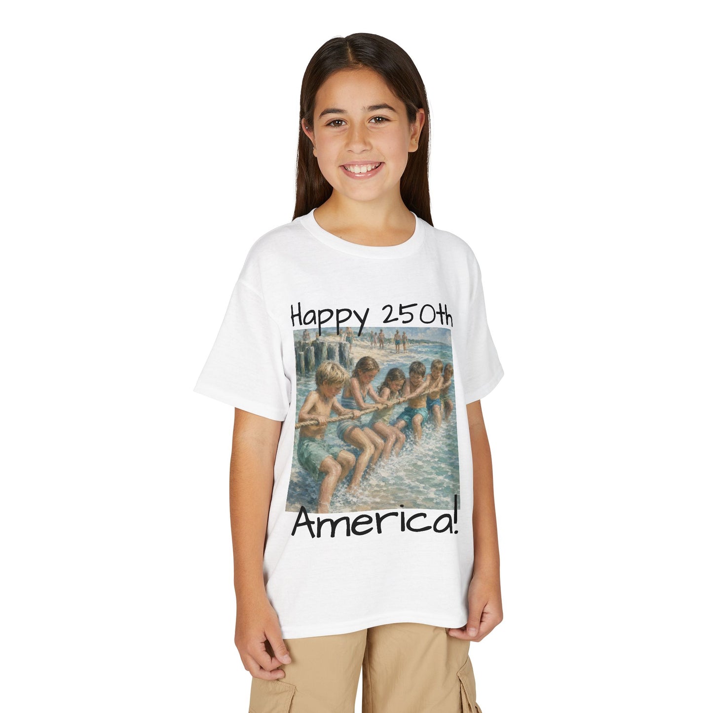 Youth Tee — "Happy 250th America!" Vintage Summer Beach Kids T‑Shirt