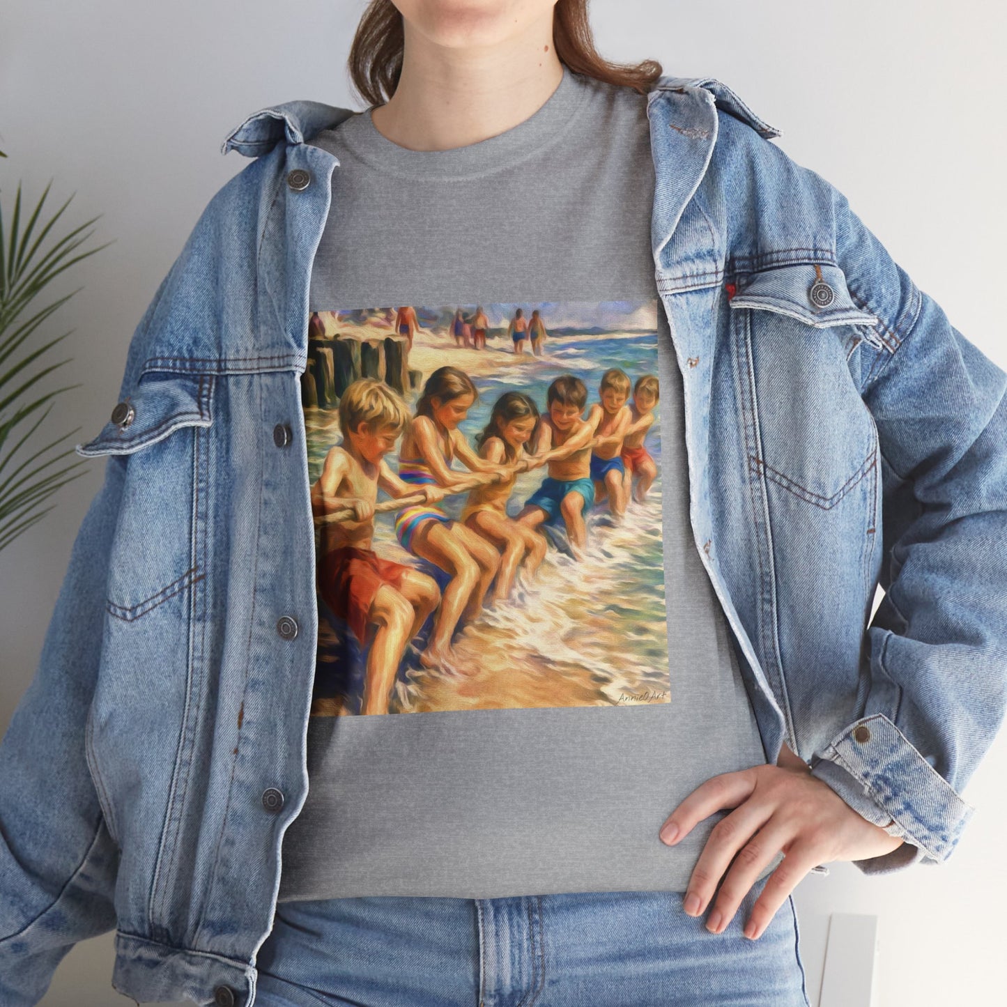 HoneySuckle Lodge Vintage Beach T-Shirt — "50+ years of fun in the sun" Retro Kids on Shore Design
