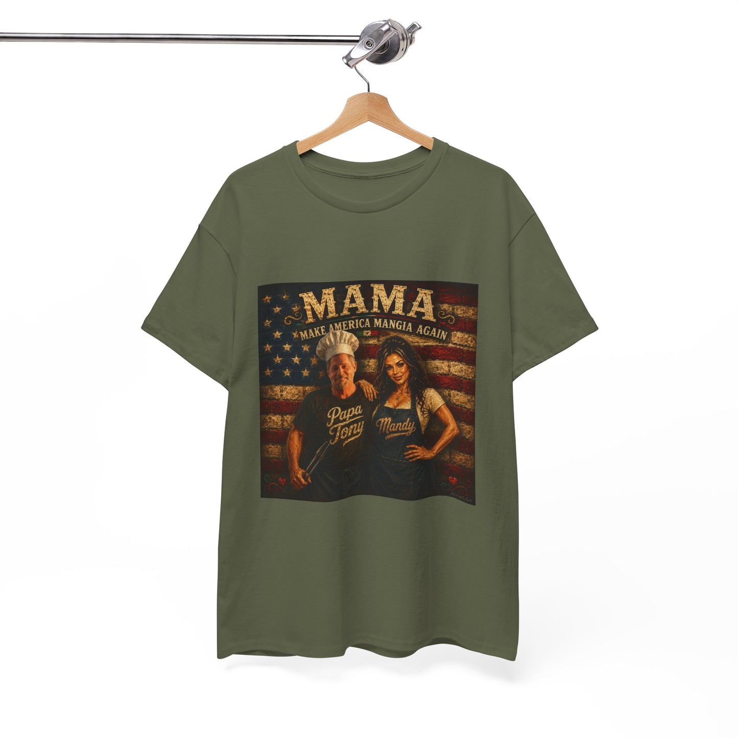 CUSTOM for MANDY—Mama Pizza Team T-Shirt — Retro American Flag Pizza Chef Graphic Tee
