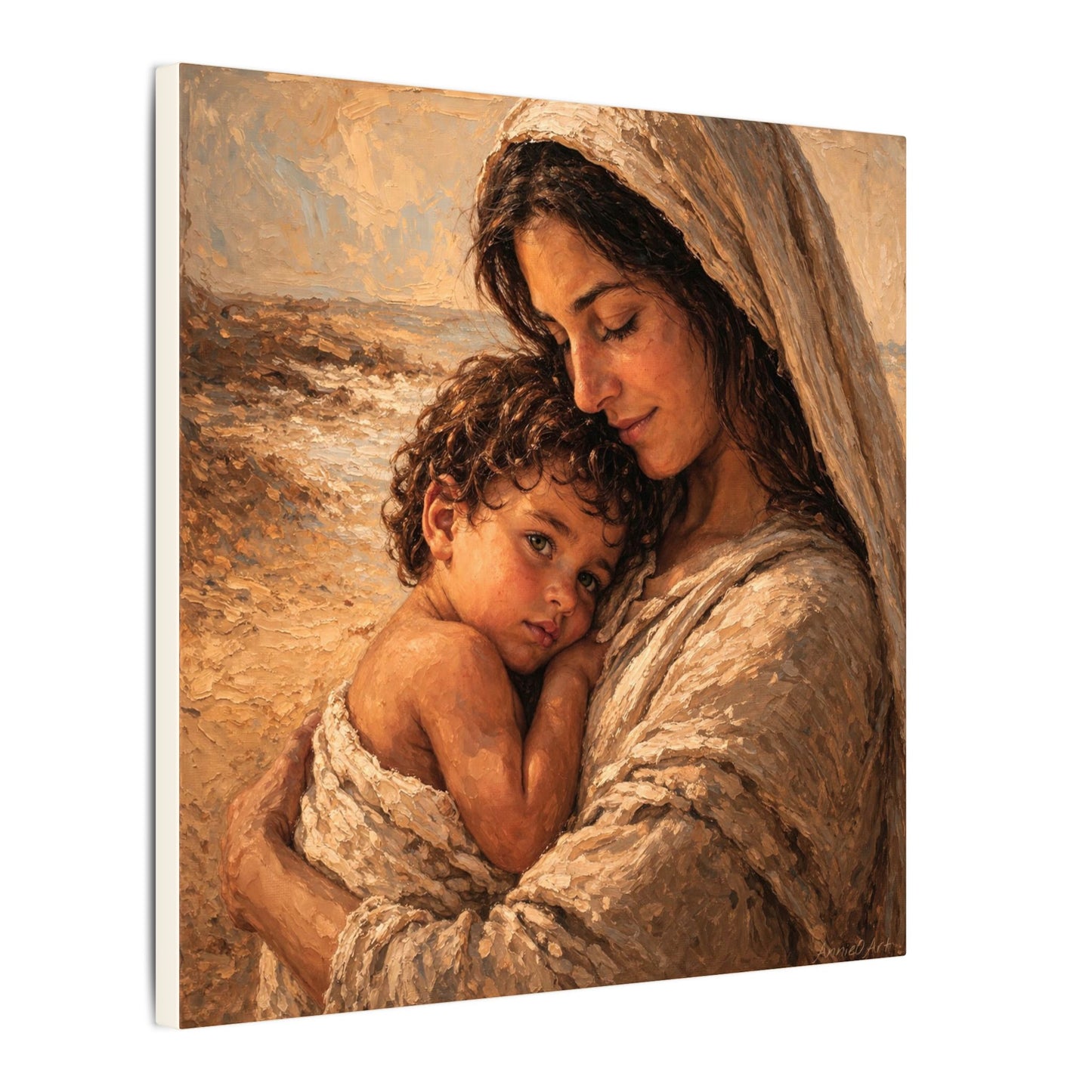 Mary and Jesus Matte Canvas Wall Art — Tender Embrace Spiritual Nursery Decor