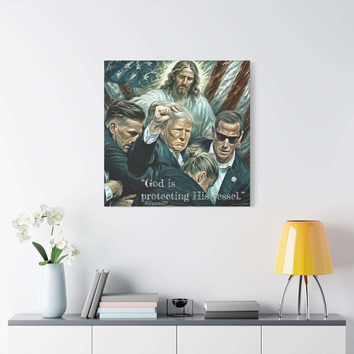 Jesus Blessing Trump— Patriotic Canvas Art — "God Is Protecting His Vessel"