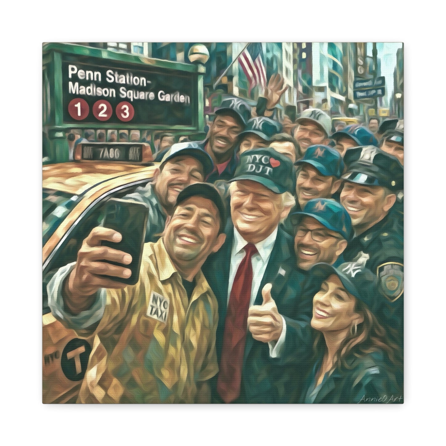 NYC❤️DJT—Trump New York Taxi Selfie Matte Canvas Wall Art — Stretched 1.25"