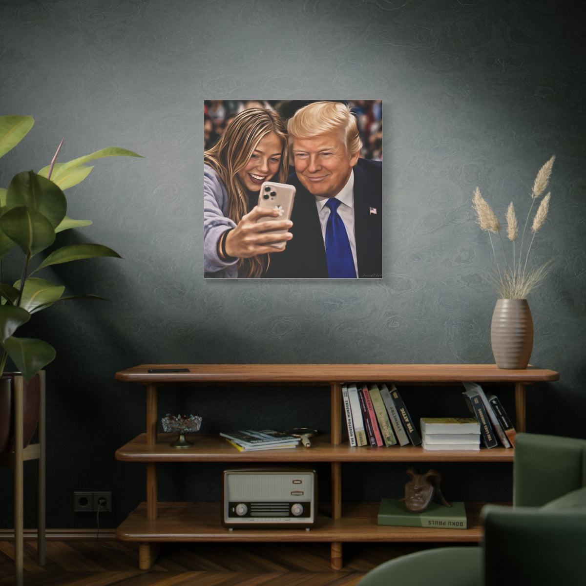 Trump Figure Selfie Matte Canvas Print