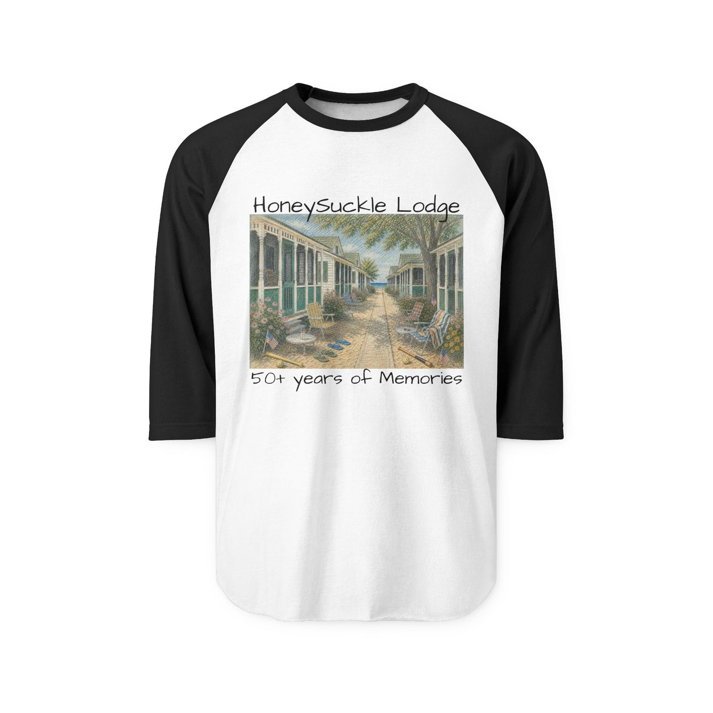 Beach Bungalow Raglan Shirt — Vintage Beach House Graphic
