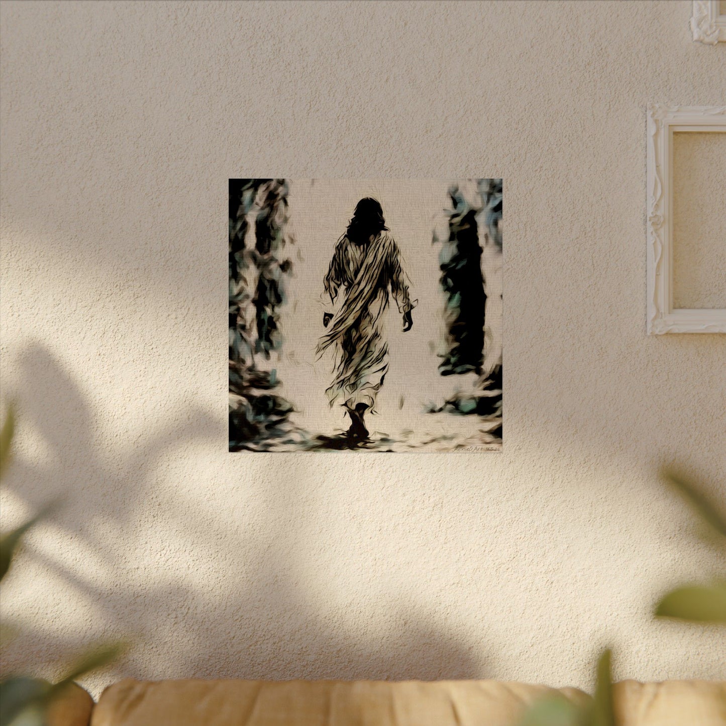 Jesus Walking Watercolor Poster – Textured Matte Religious Wall Art